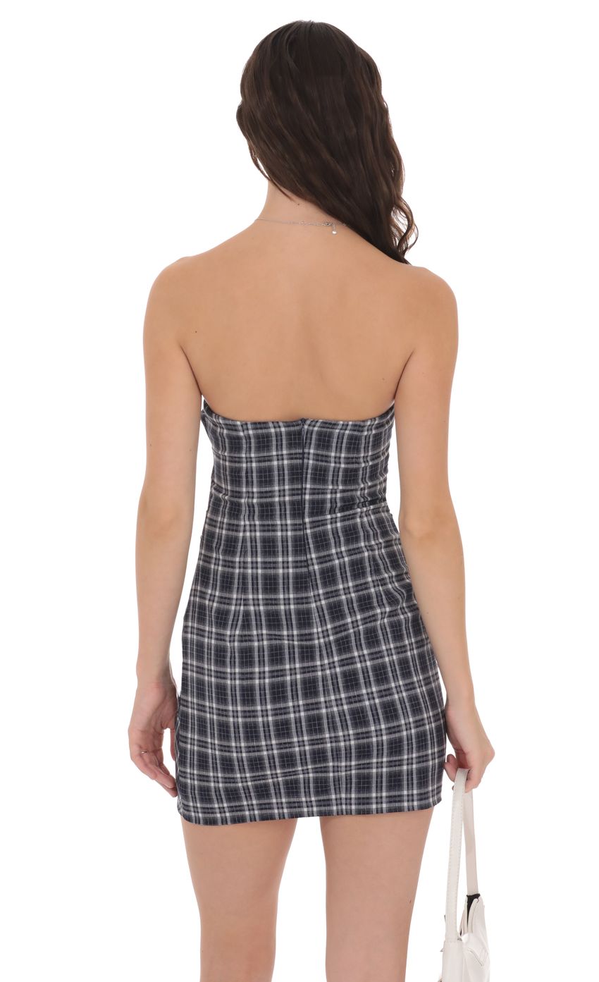 Product image for Plaid Strapless Bodycon Dress in Navy