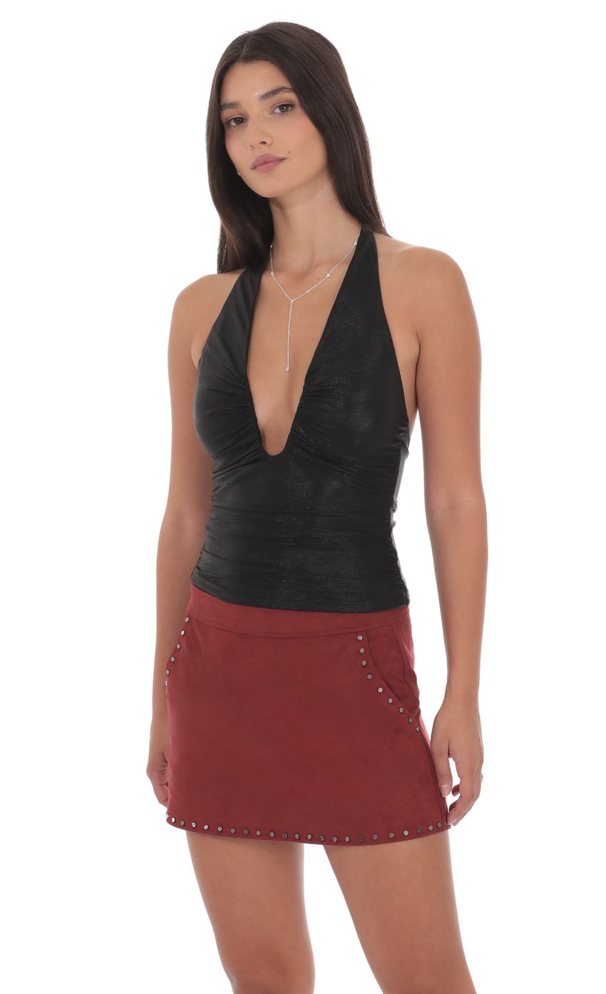 Product image for Studded Suede Skirt in Maroon