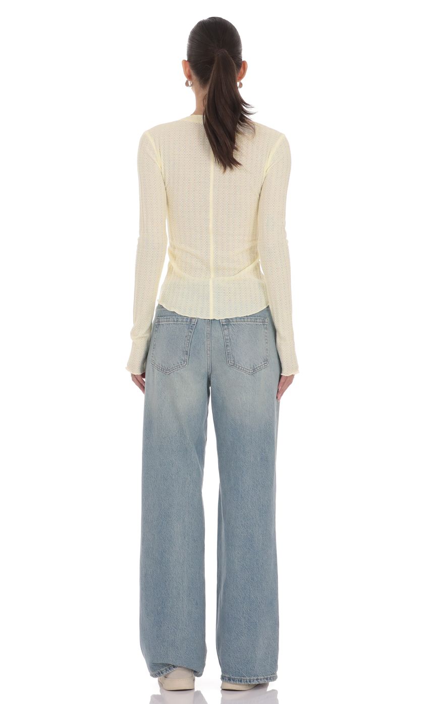 Product image for Textured Ribbed Button Top in Pastel Yellow