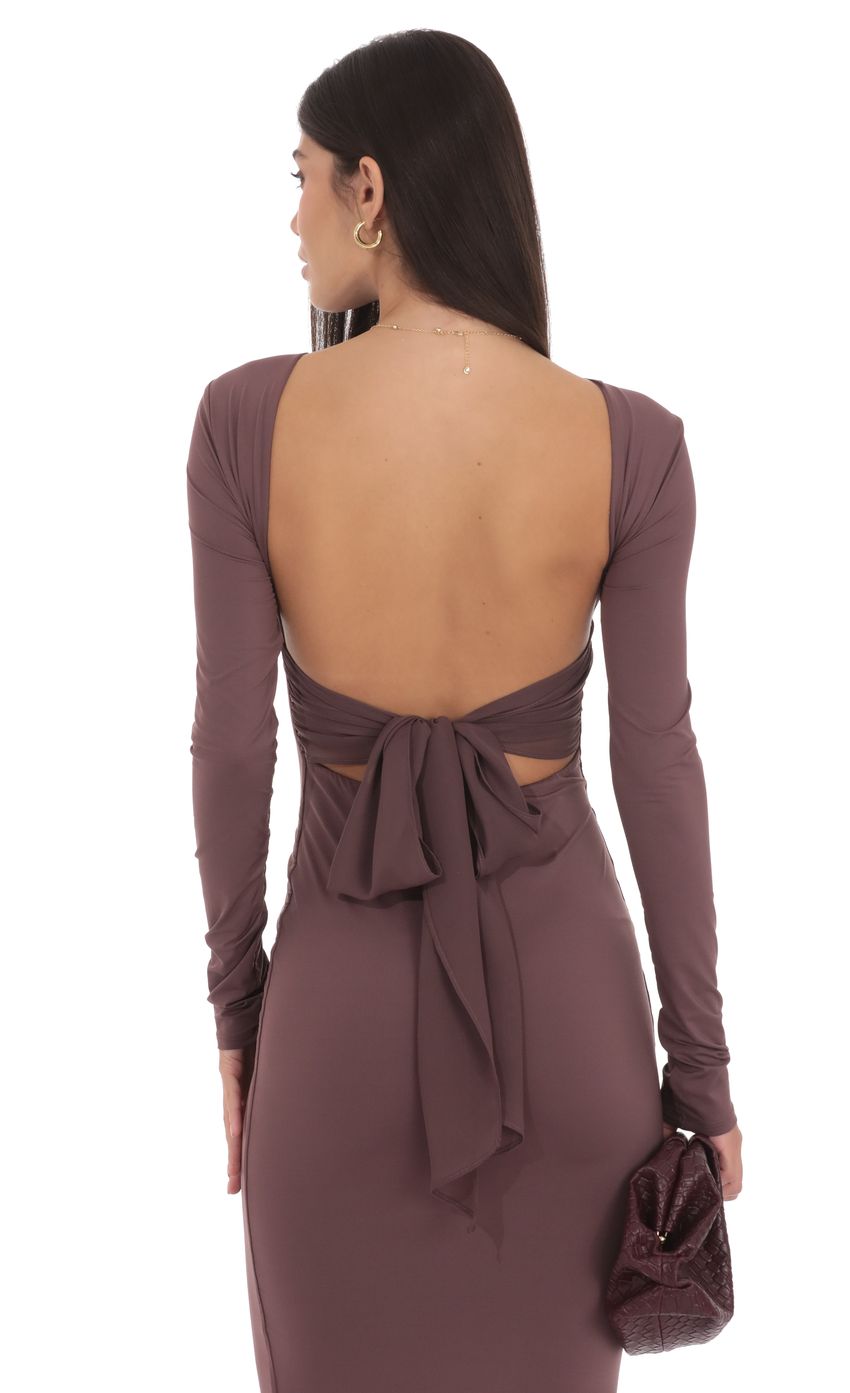 Product image for Open Back Bow Maxi Dress in Ash Brown