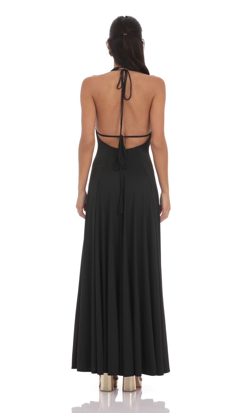 Product image for Shell Embellished Plunge Neck Maxi Dress in Black