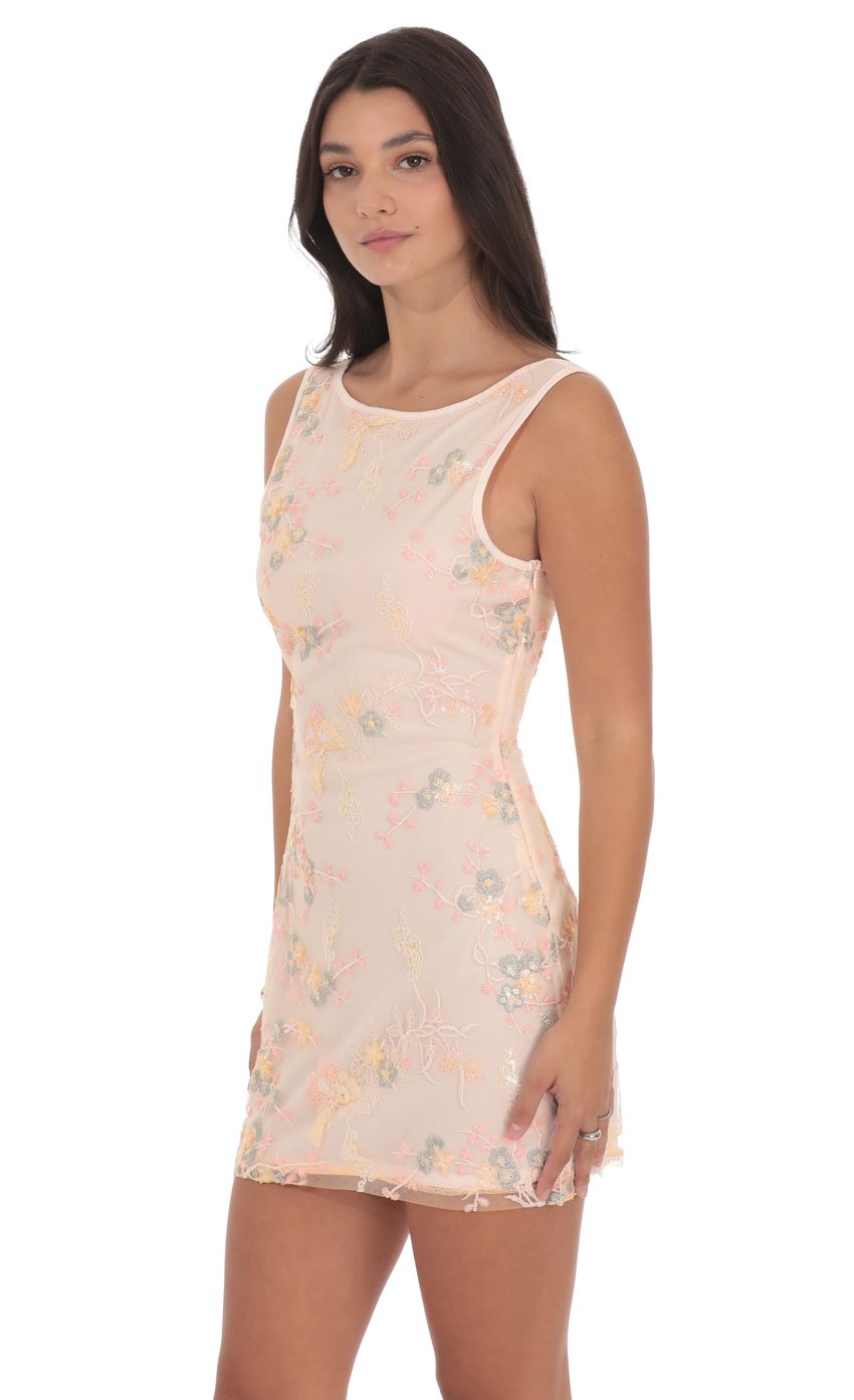 Product image for High Neck Floral Bodycon Dress in Light Pink