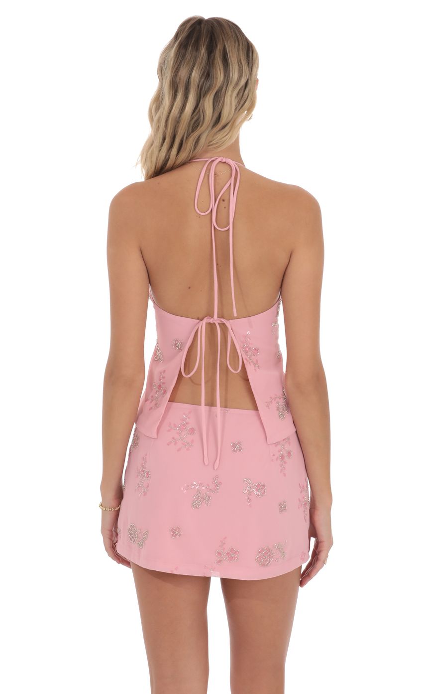 Product image for Sequin Beaded Floral Skirt in Pink