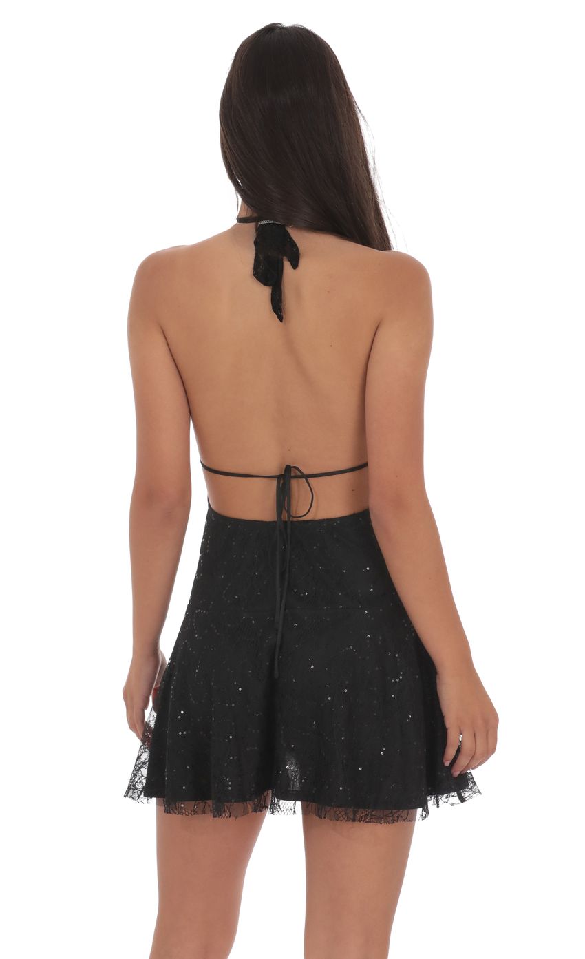 Product image for Lace Sequin Plunge Neck Dress in Black
