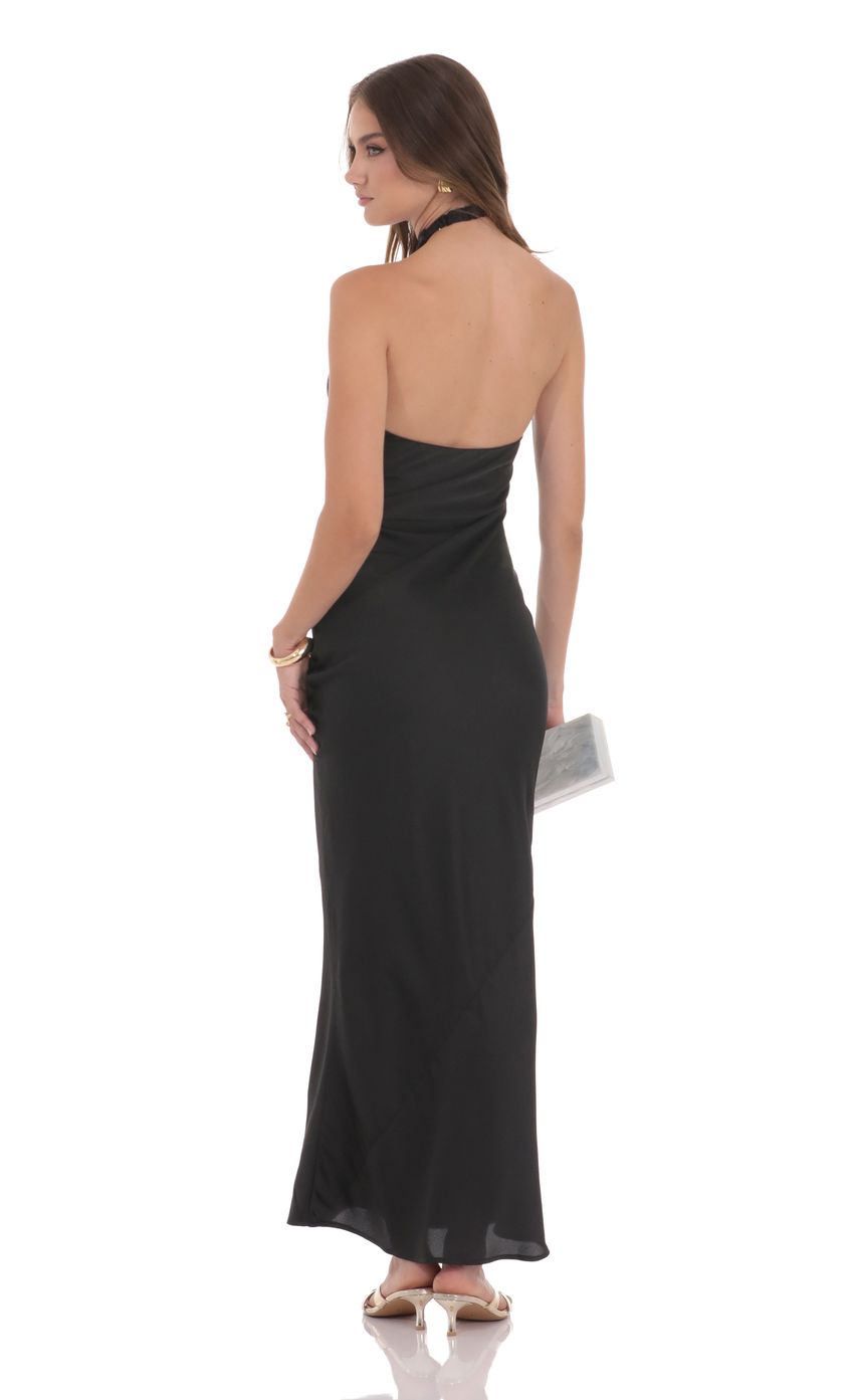 Picture Satin Cross Halter Maxi Dress in Black. Source: https://media-img.lucyinthesky.com/data/product-media/850xAUTO/c2223956-946f-4fde-9cf5-c724967592ce.jpg