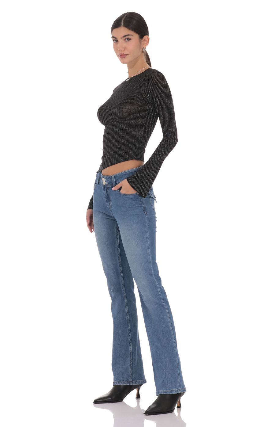 Product image for Double Button Slim Flare Jeans in Blue