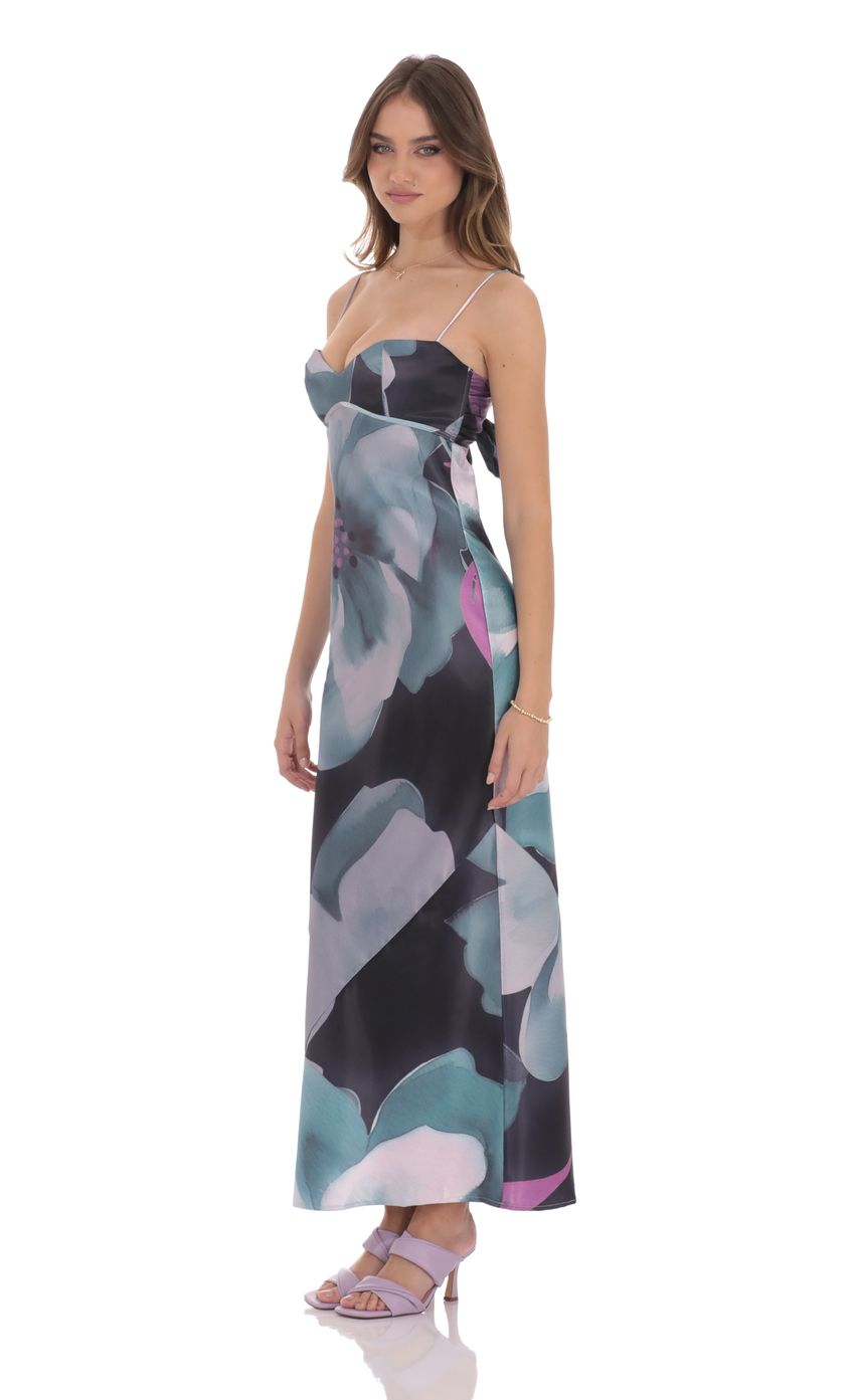 Picture Floral Back Tie Maxi Dress in Dark Teal. Source: https://media-img.lucyinthesky.com/data/product-media/850xAUTO/c2795832-0129-45d7-82cb-64aa8834d22e.jpg