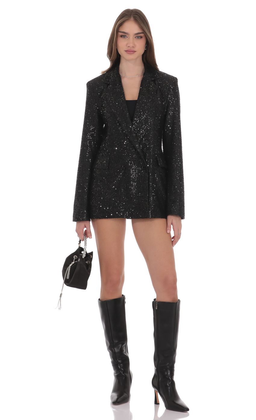 Product image for Double Breasted Sequin Blazer in Black