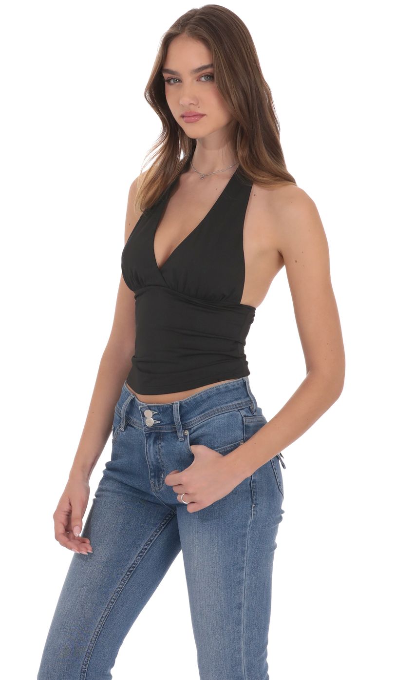 Product image for V-Neck Halter Top in Black