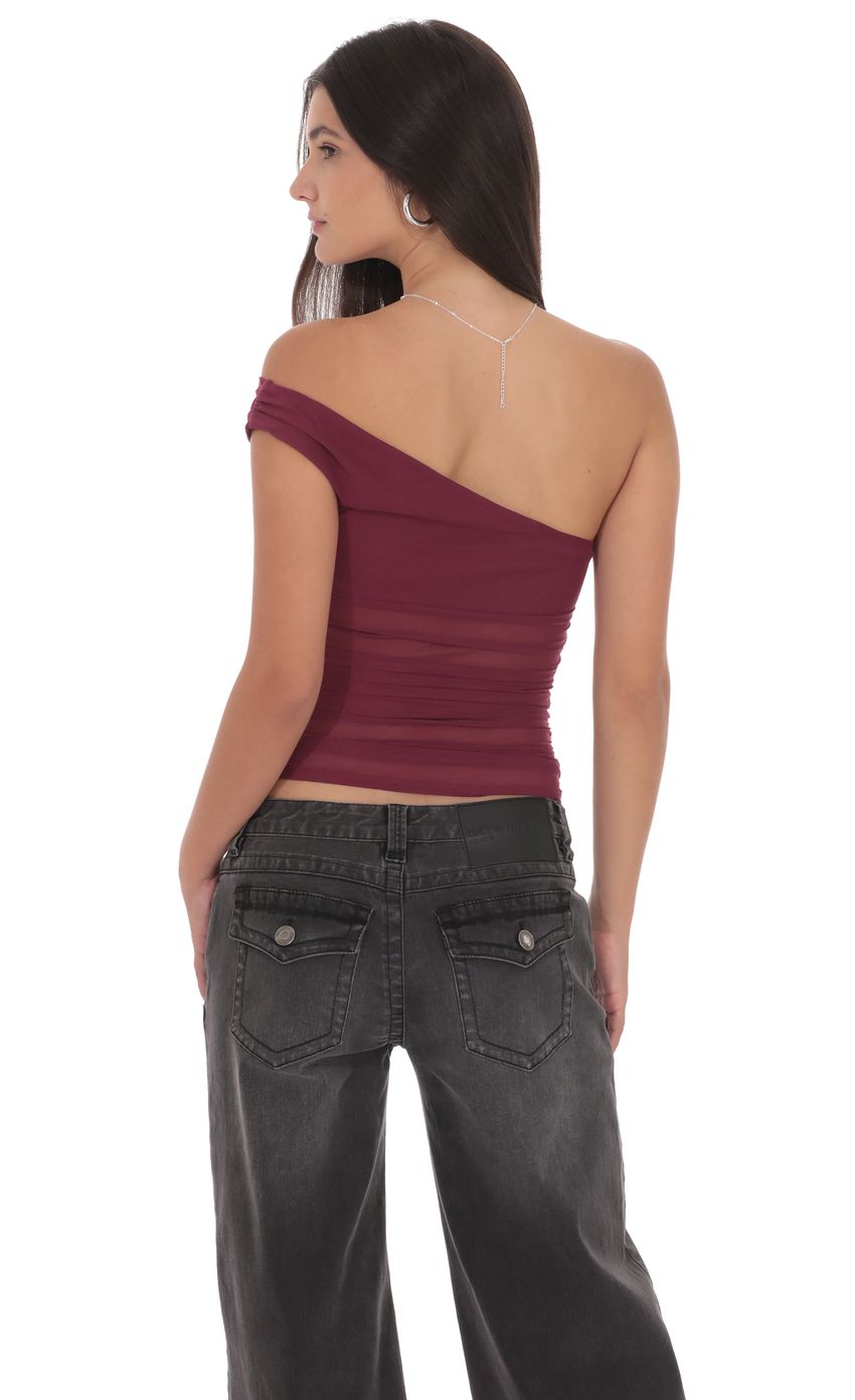 Product image for Sheer One Shoulder Top in Plum