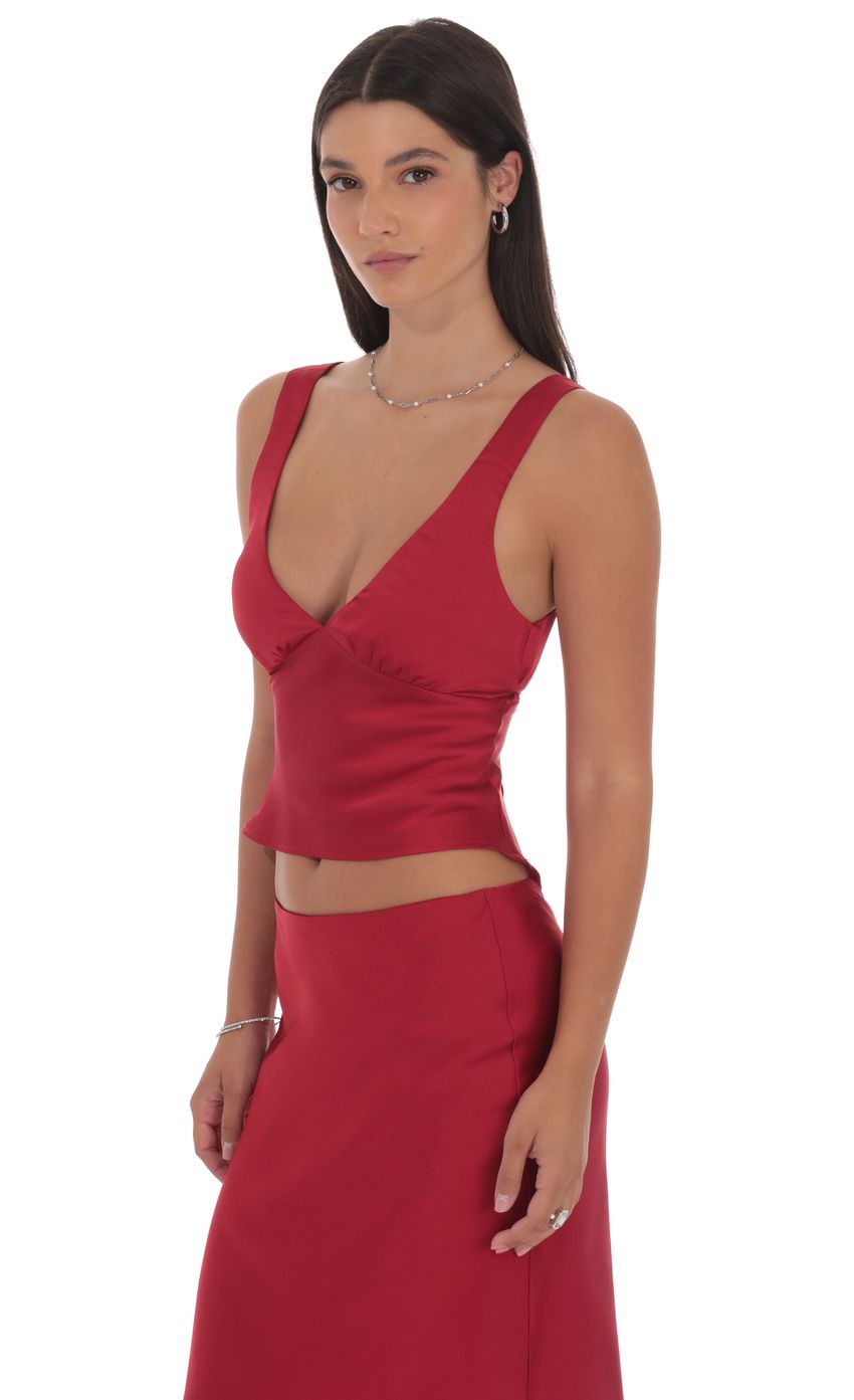 Product image for Satin V-Neck Top in Red