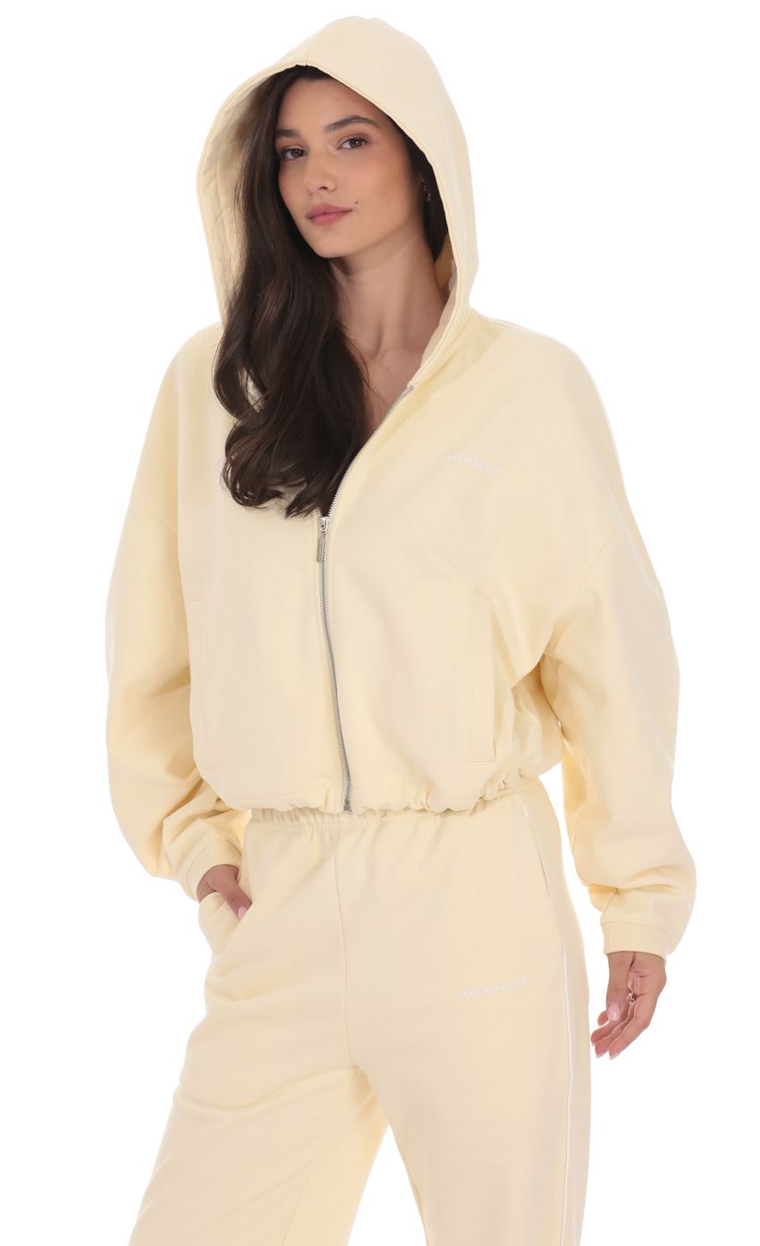Product image for Cropped Cinch Waist Hoodie in Cream