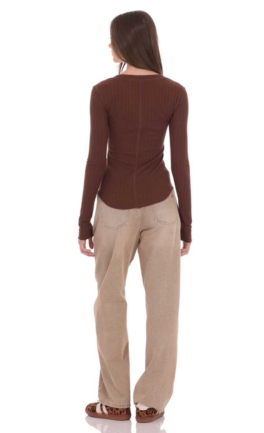 Product image for Textured Ribbed Button Top in Brown