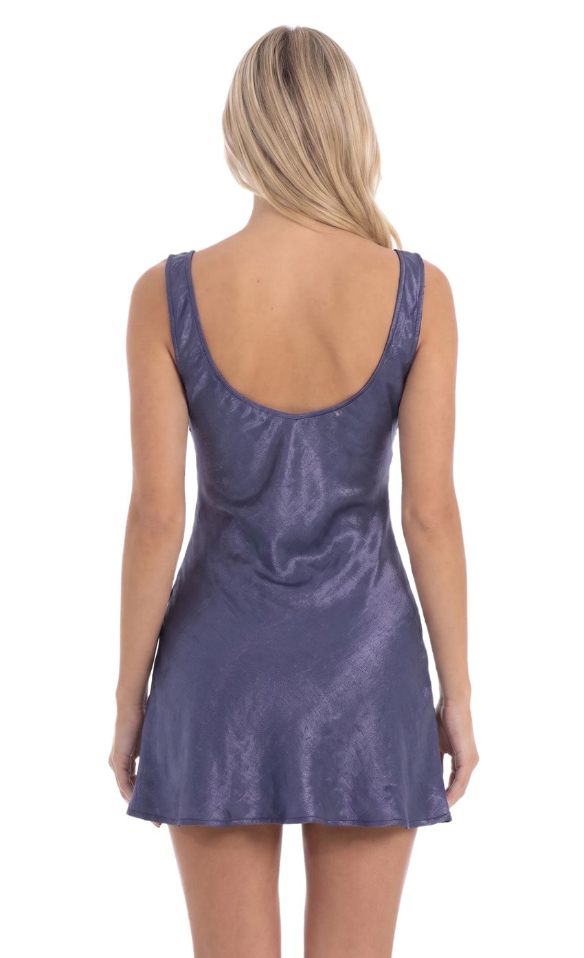 Product image for Satin V-Neck Dress in Brushed Blue