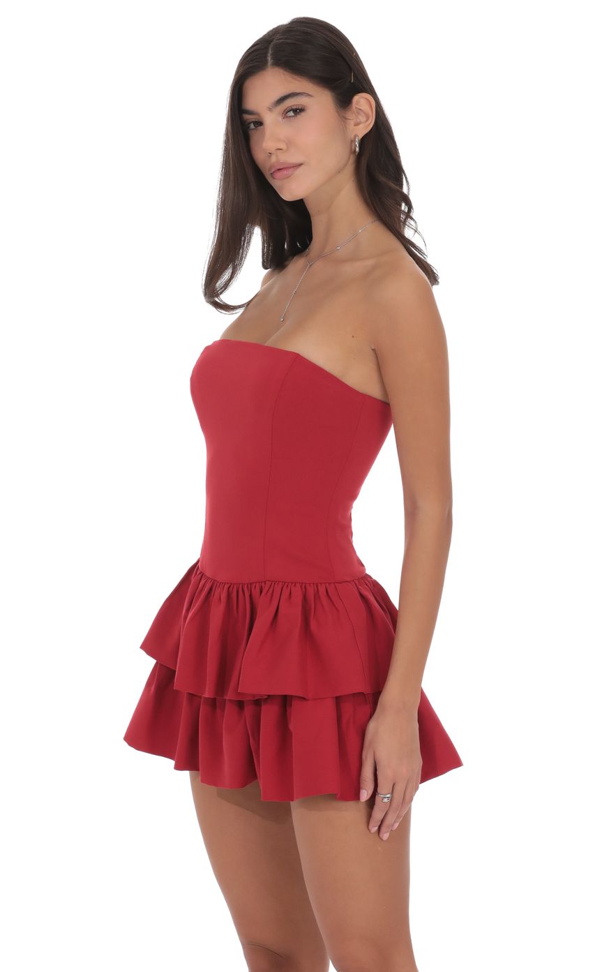 Product image for Strapless Corset Ruffle Dress in Red