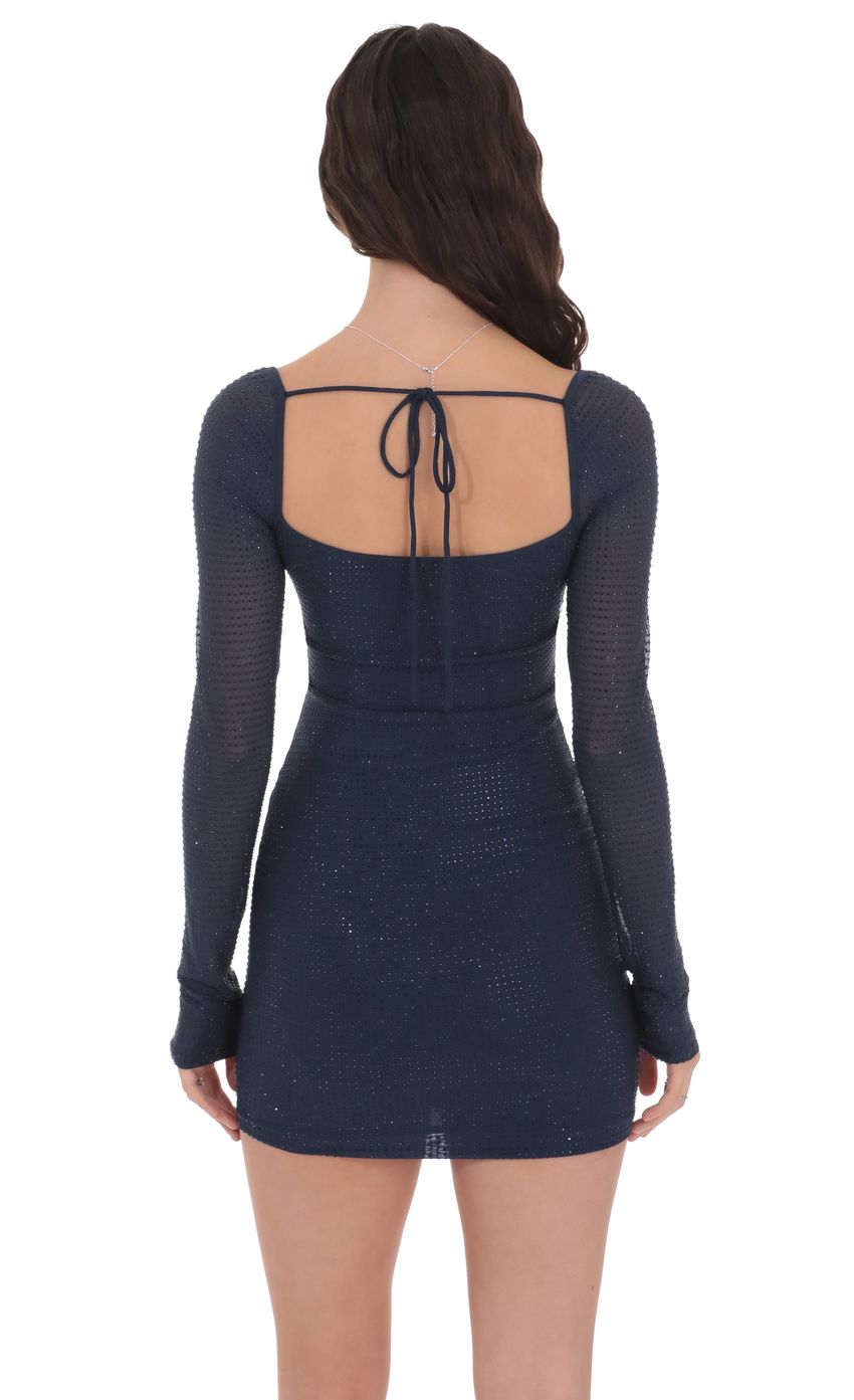 Product image for Rhinestone Long Sleeve Dress in Navy