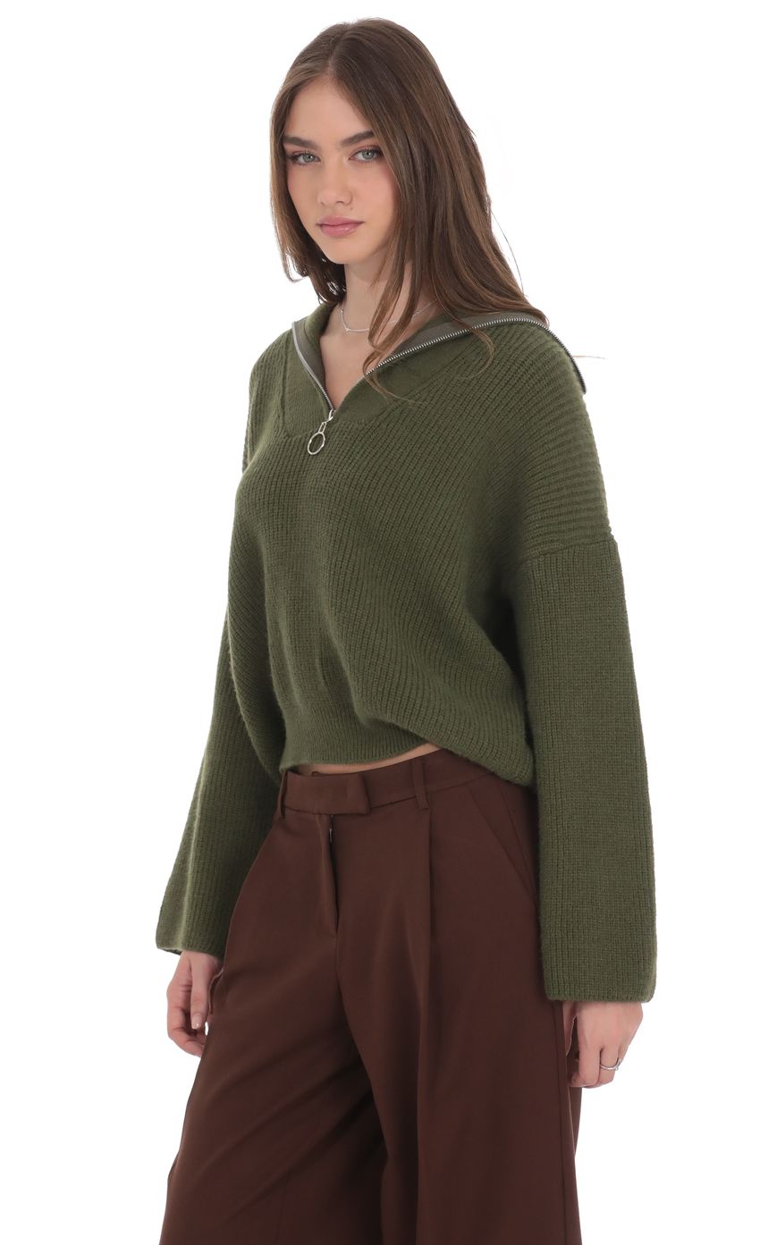 Product image for Knit Quarter-Zip Jumper in Green