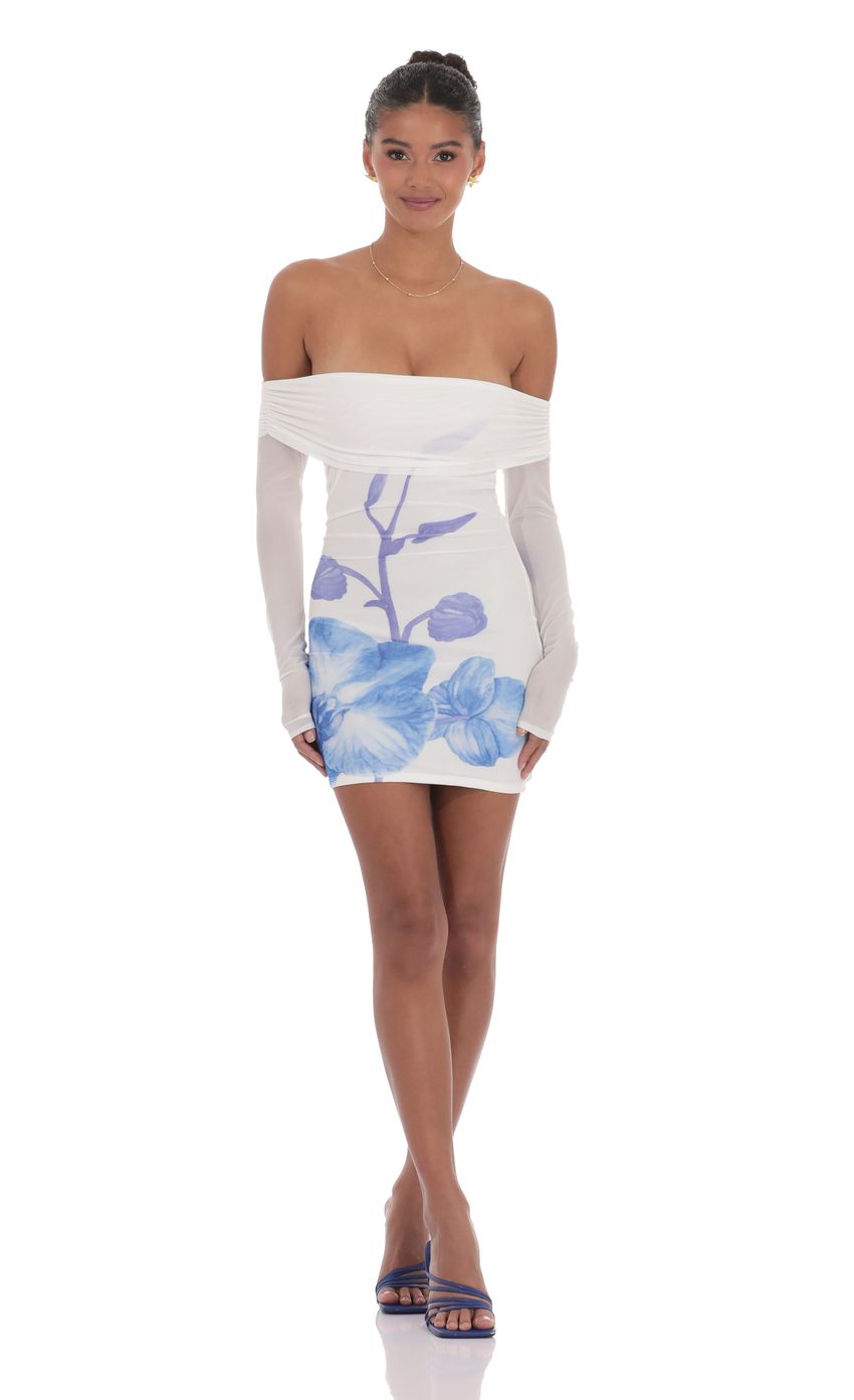 Picture Floral Mesh Off Shoulder Dress in White. Source: https://media-img.lucyinthesky.com/data/product-media/850xAUTO/c46be1f1-27b1-4e50-bd24-de41e0a779c7.jpg