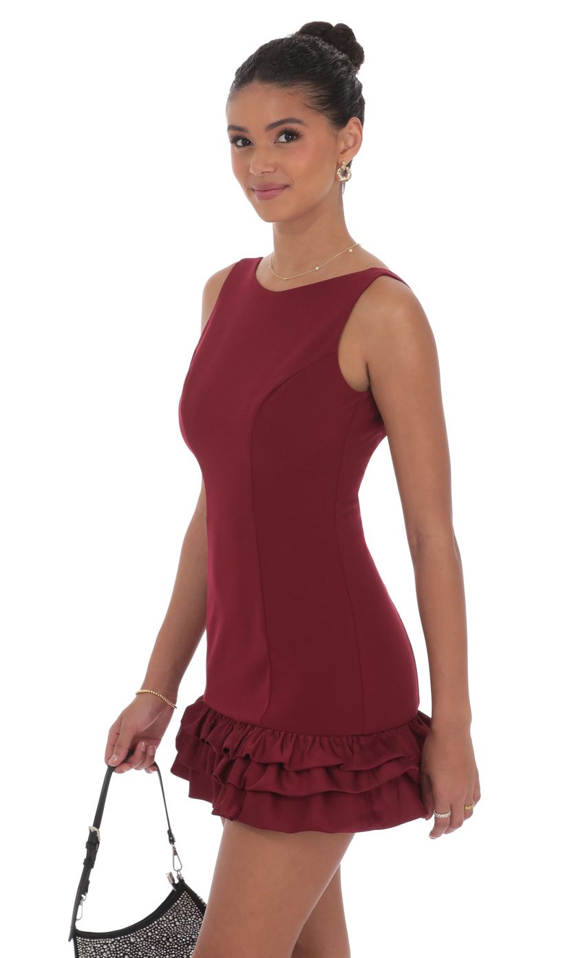 Picture Bubble Ruffle Dress in Maroon. Source: https://media-img.lucyinthesky.com/data/product-media/850xAUTO/c4c42fb6-e219-4671-b664-70d2128abb73.jpg