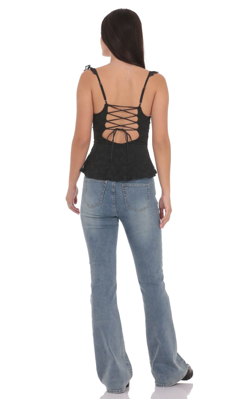Product image for Lace Ruffle Strap Top in Black
