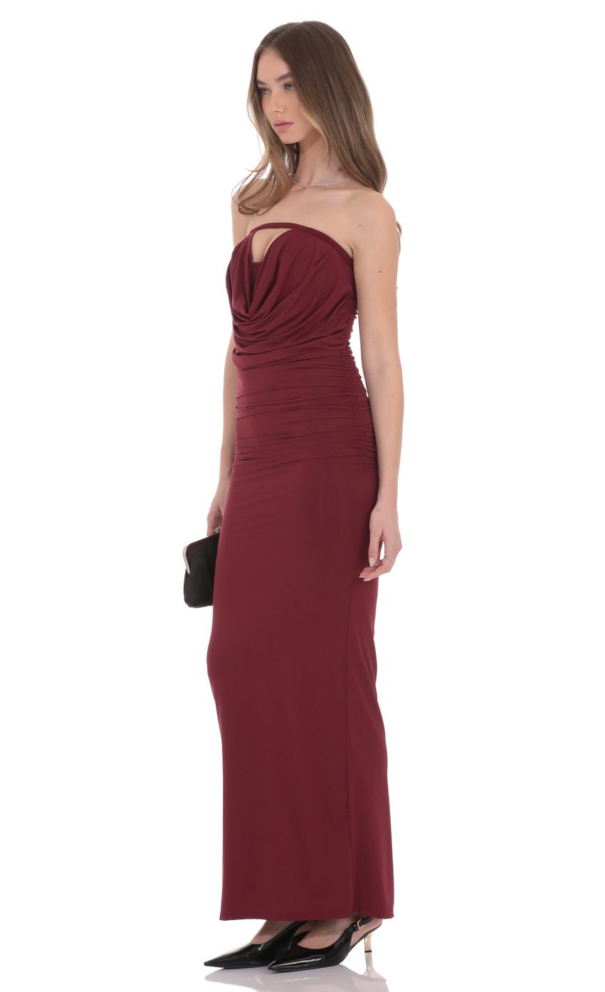 Product image for Draped Cutout Maxi Dress in Burgundy