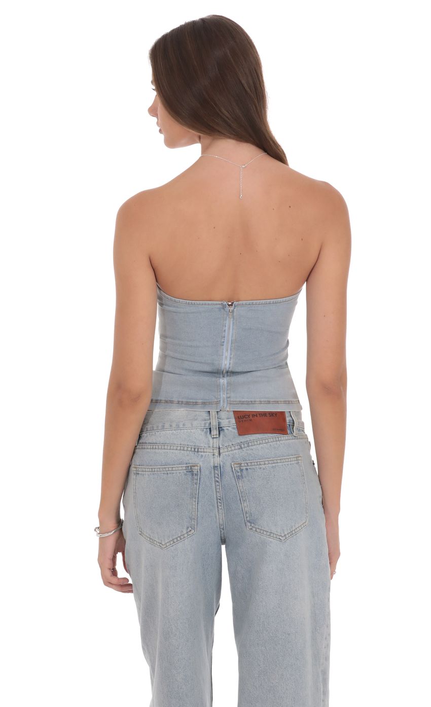 Product image for Belted Denim Top in Washed Blue