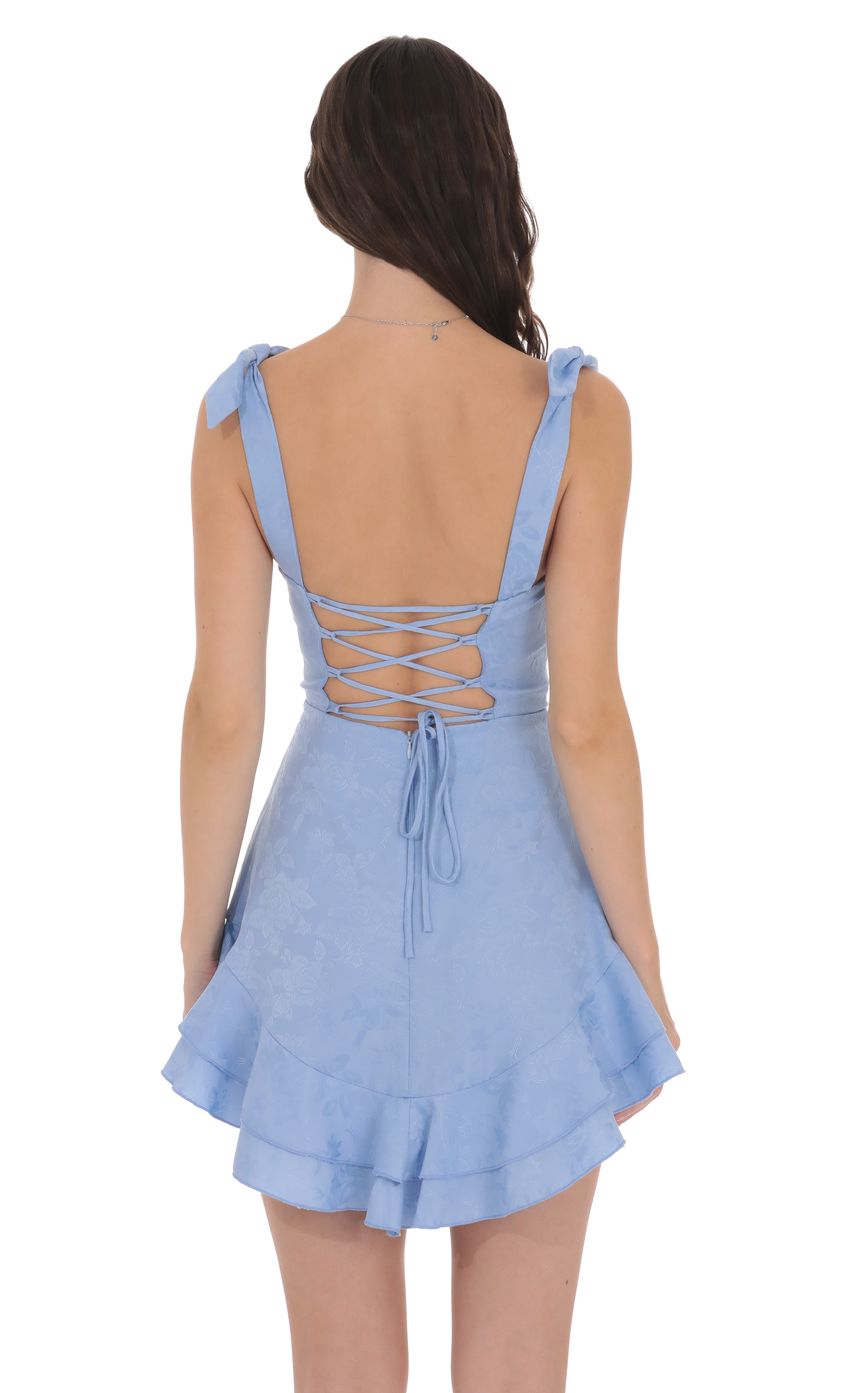 Product image for Floral Jacquard Ruffle A-line Dress in Light Blue