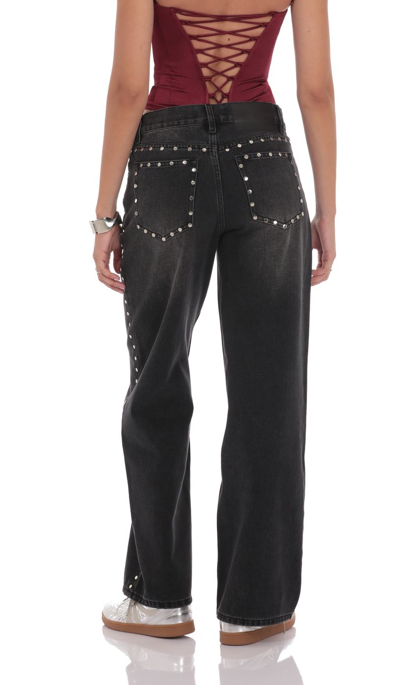 Product image for Studded Mid Rise Baggy Jeans in Faded Black