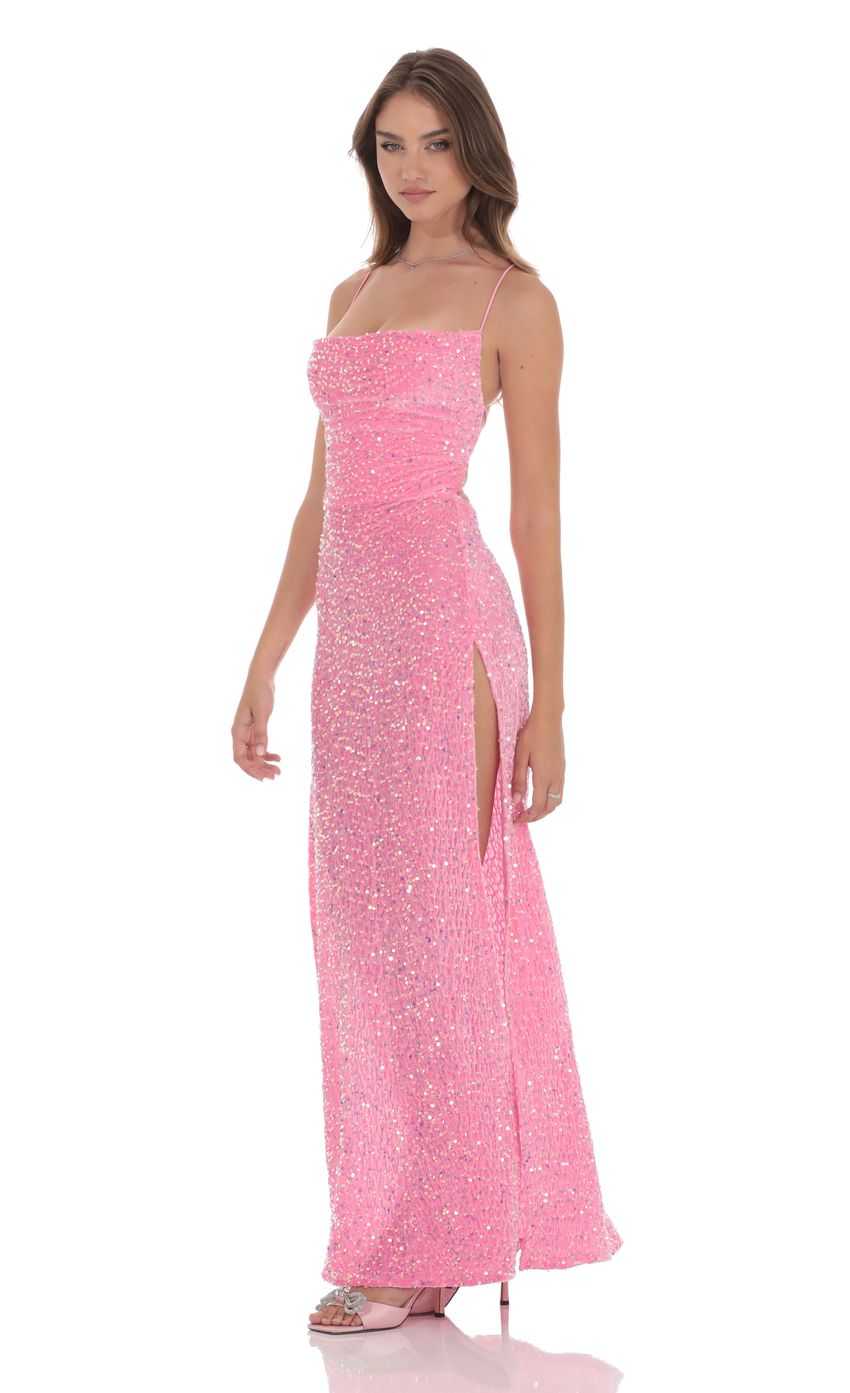 Product image for Cowl Neck Velvet Sequin Maxi Dress in Pink