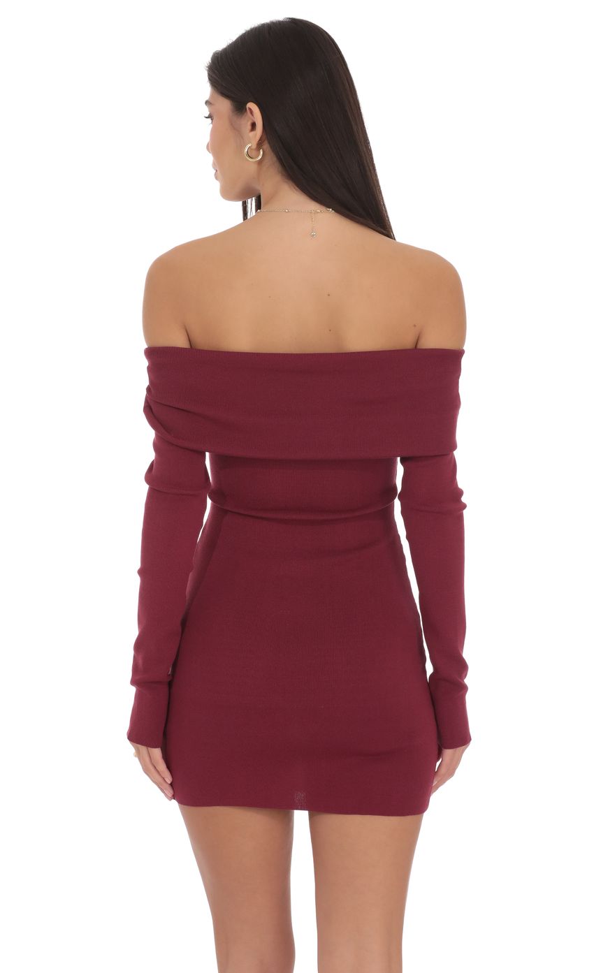 Product image for Ribbed Twist Off Shoulder Dress in Plum