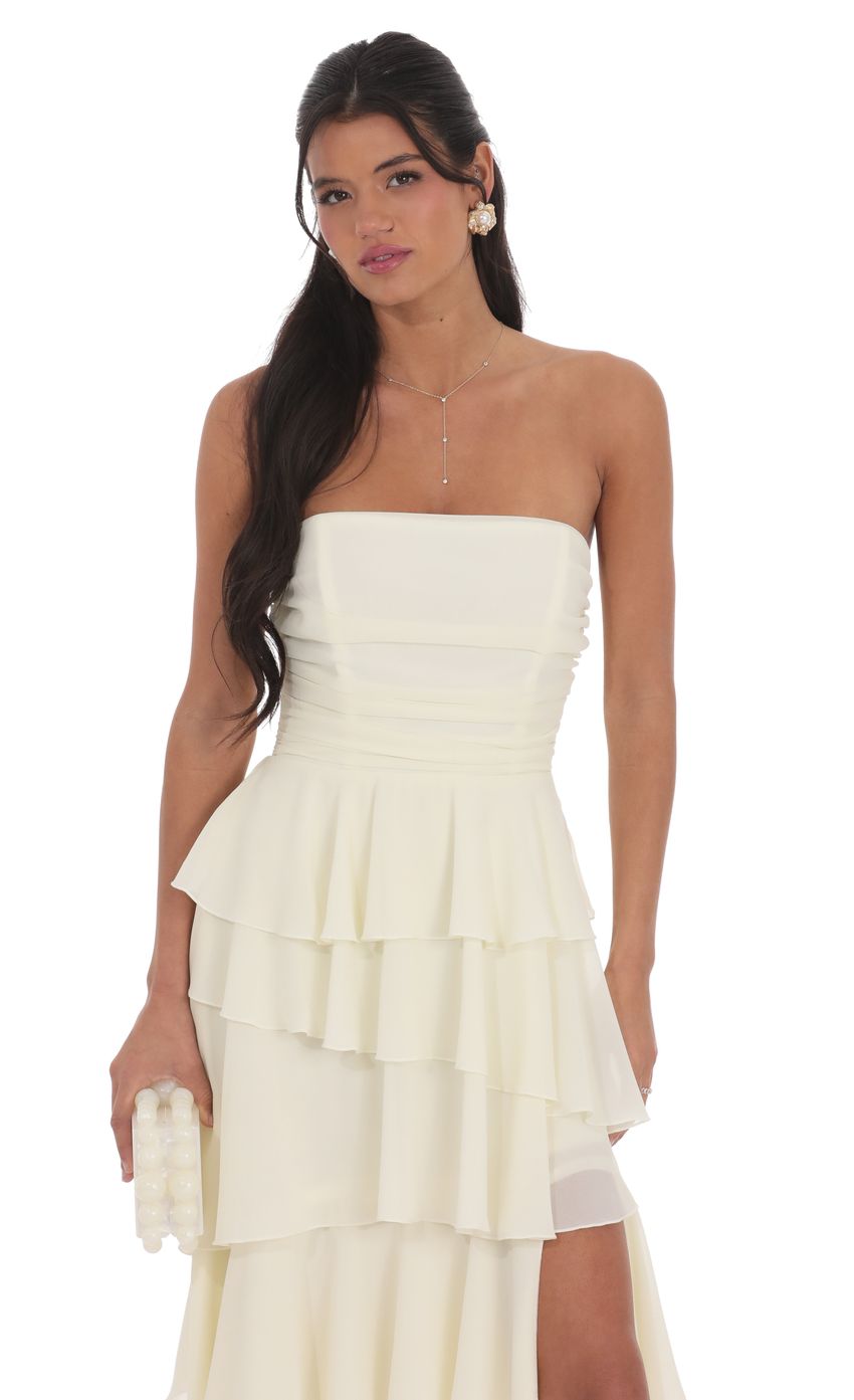 Picture Corset Ruffle Strapless Maxi Dress in Pastel Yellow. Source: https://media-img.lucyinthesky.com/data/product-media/850xAUTO/c77e90dd-7f71-422c-99bf-bfb4be6a2f27.jpg