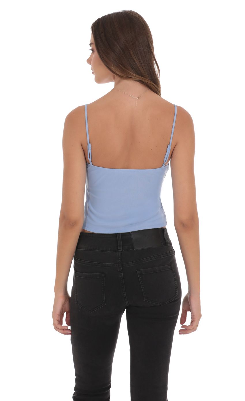 Product image for Mesh Front Tassel Top in Blue