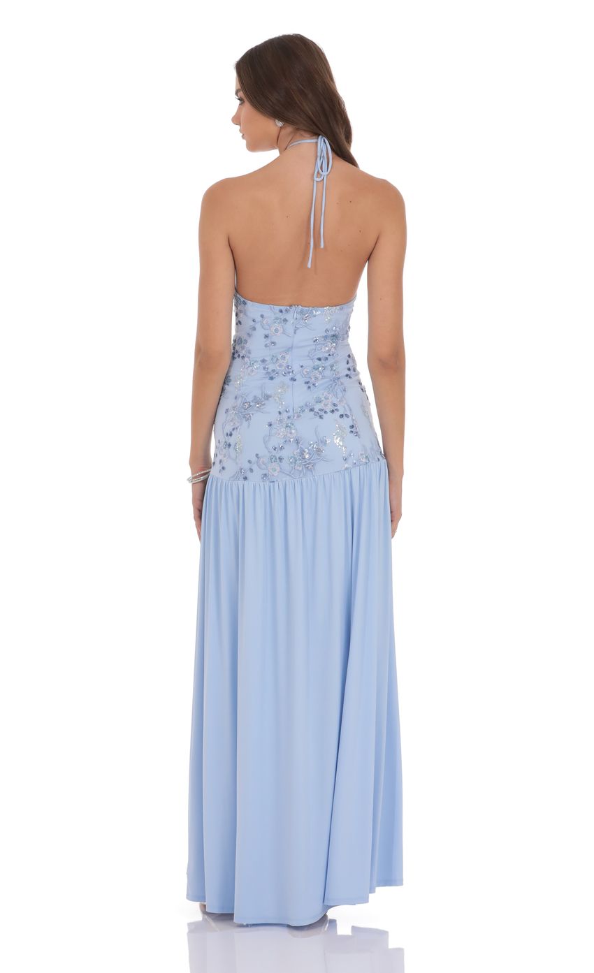 Product image for Drop Waist Sequin Maxi Dress in Light Blue