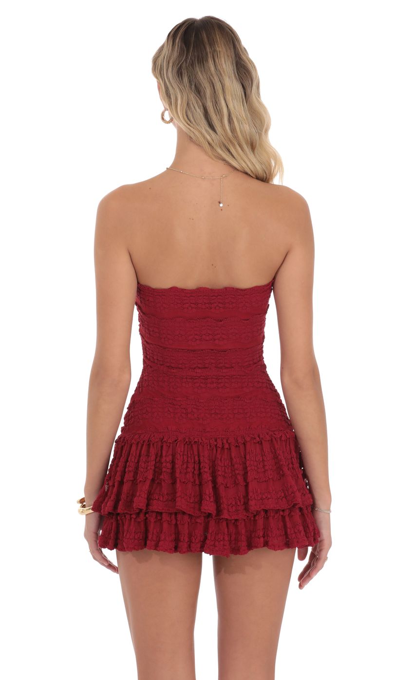 Product image for Strapless Lace Ruffle Dress in Red