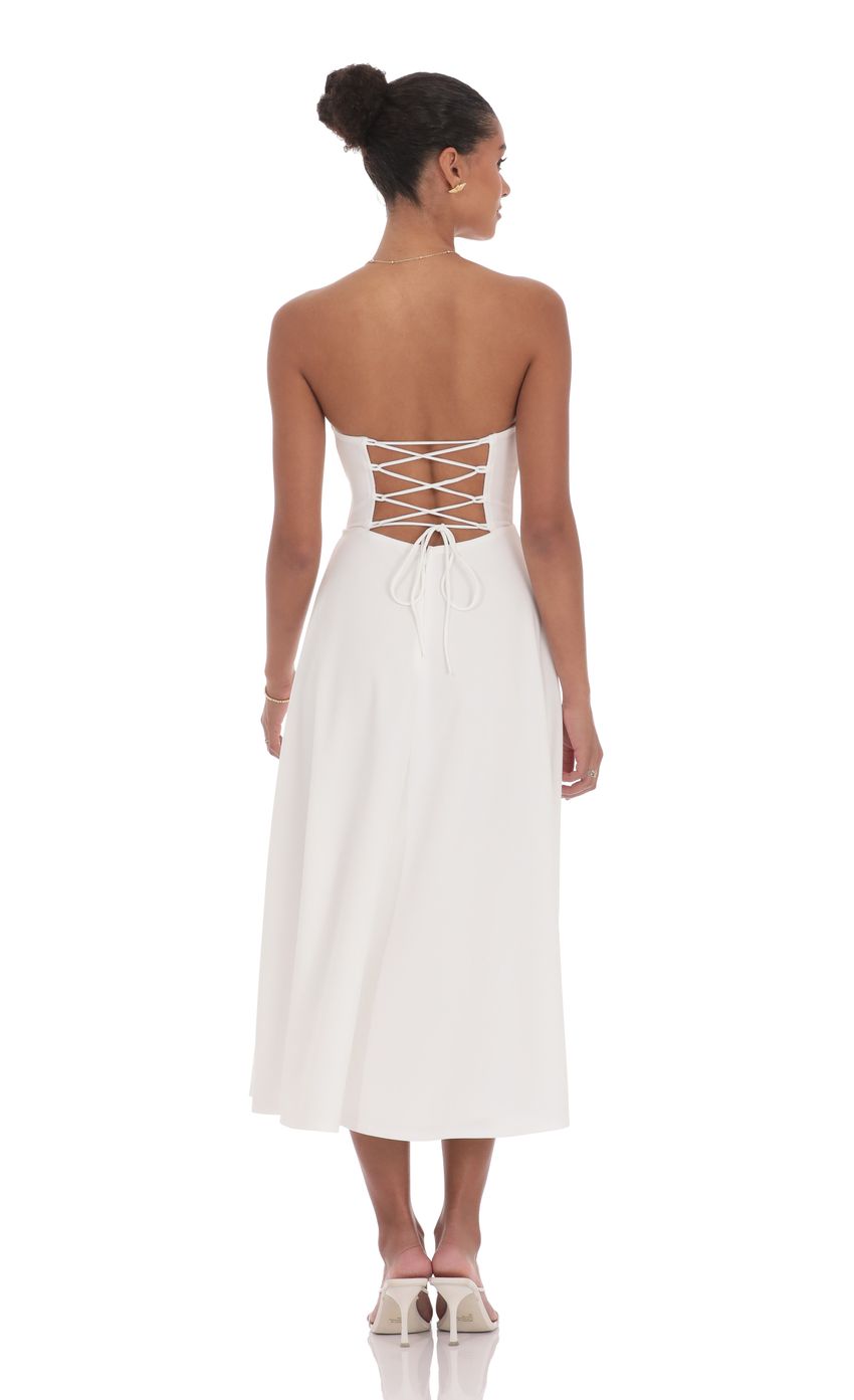 Picture Lace Bust A-Line Midi Dress in White. Source: https://media-img.lucyinthesky.com/data/product-media/850xAUTO/c7f5be04-2af6-499e-8606-e436c7b8b3c2.jpg