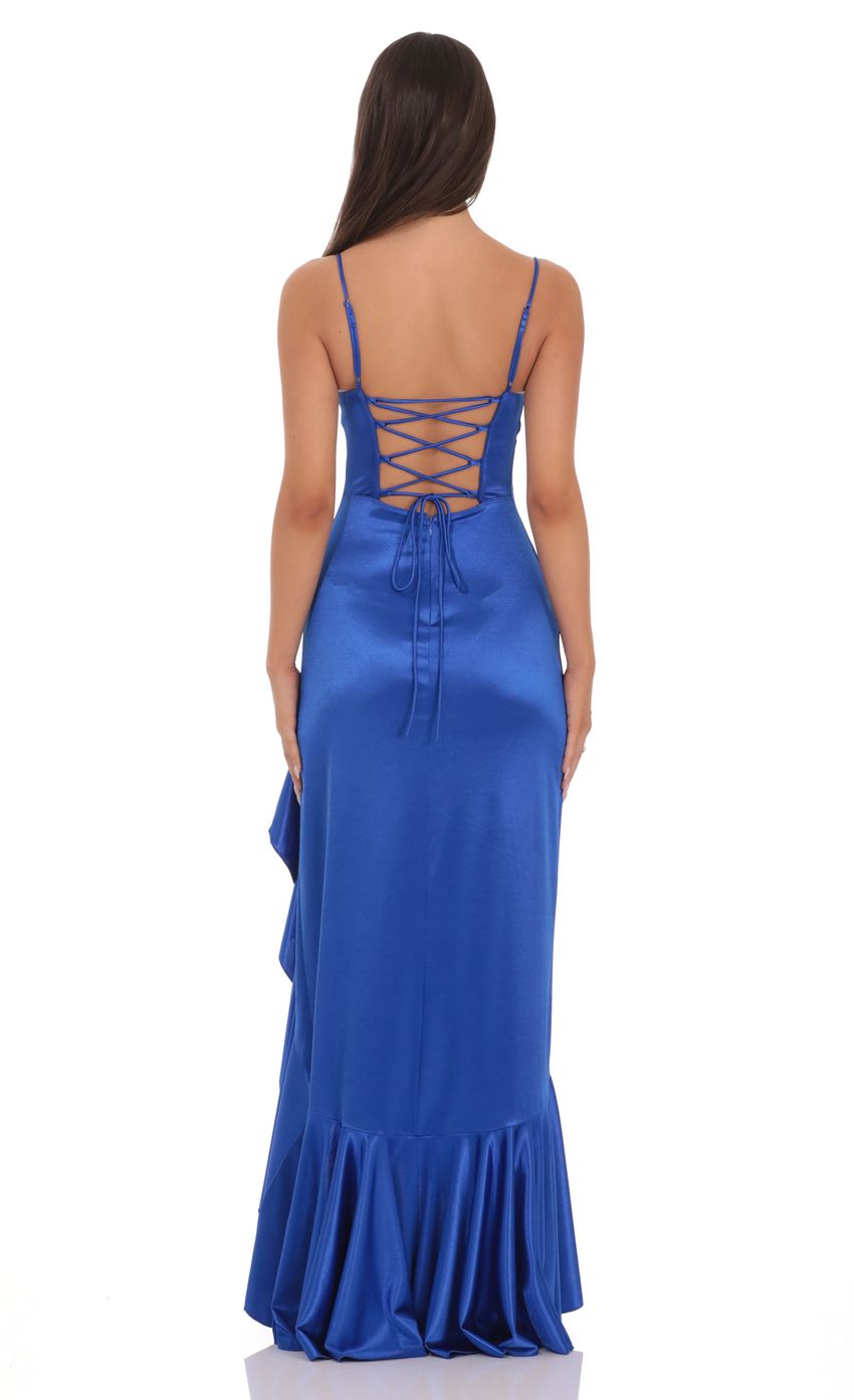 Product image for Satin Ruffle Maxi Dress in Royal Blue