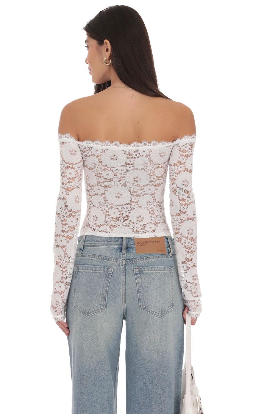 Product image for Lace Off Shoulder Twist Top in White