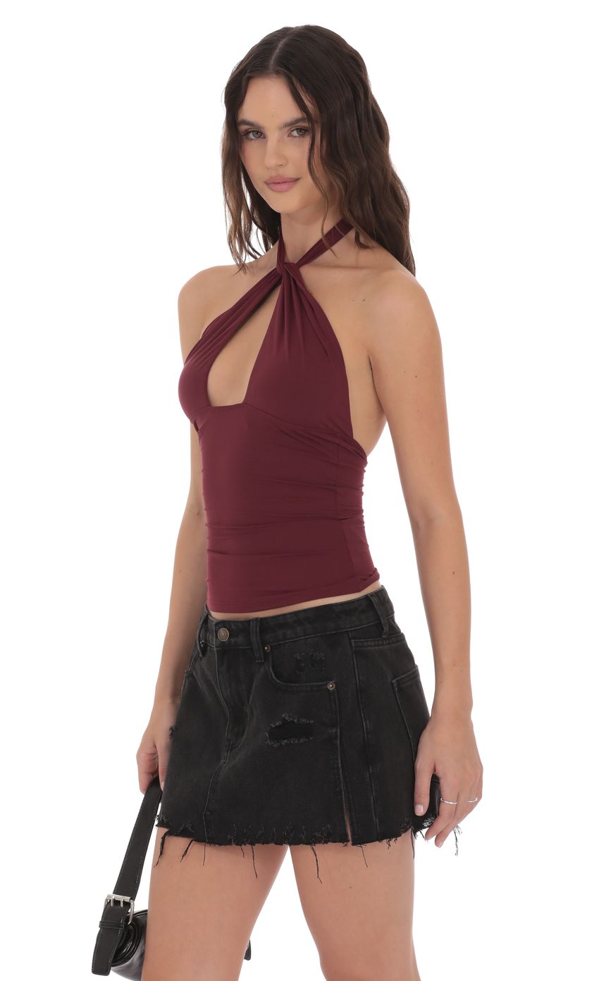 Product image for Cross Neck Halter Top in Burgundy