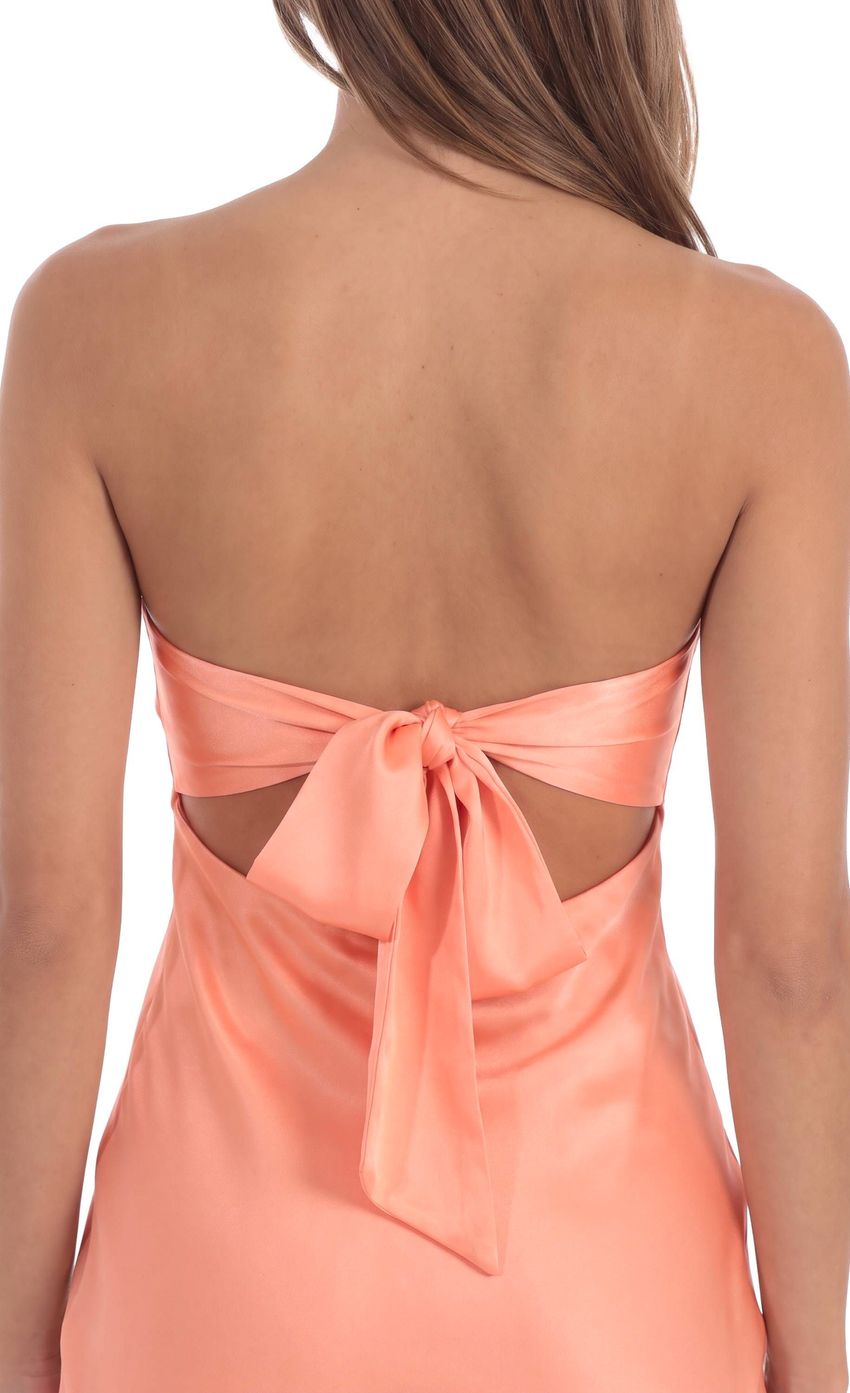 Product image for Satin Strapless Twist Cutout Dress in Orange