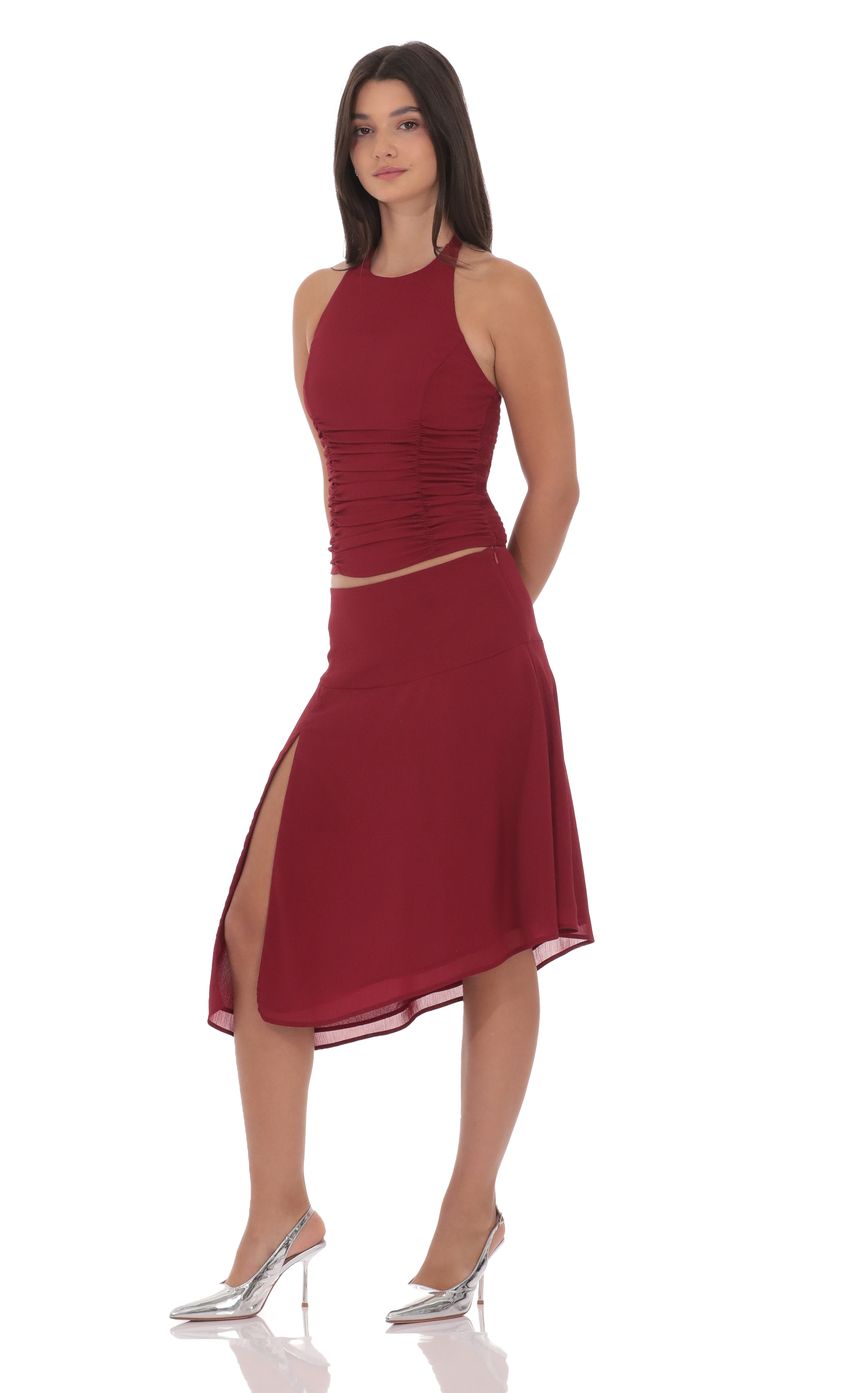 Product image for Asymmetrical Midi Skirt in Maroon