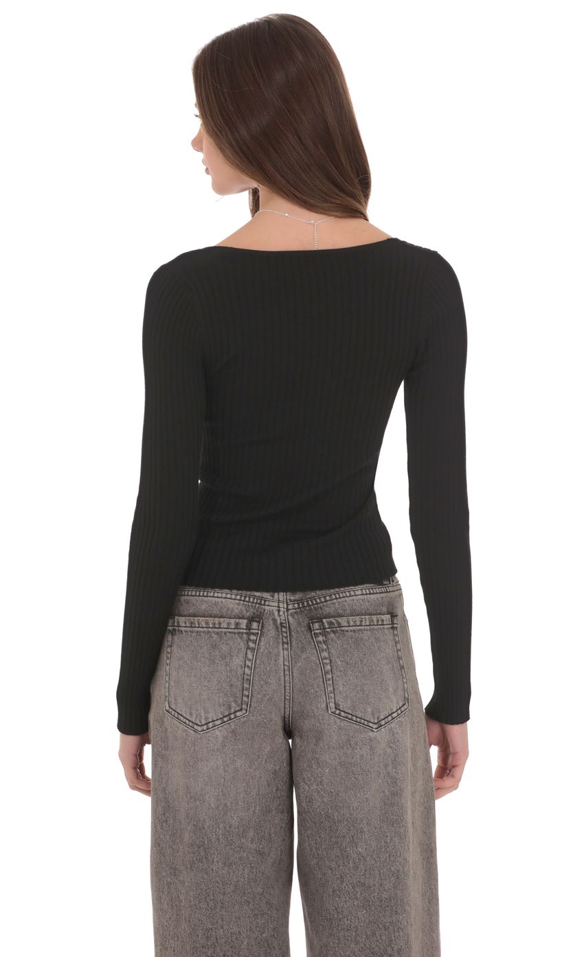 Product image for Ribbed Hook and Eye Cardigan in Black