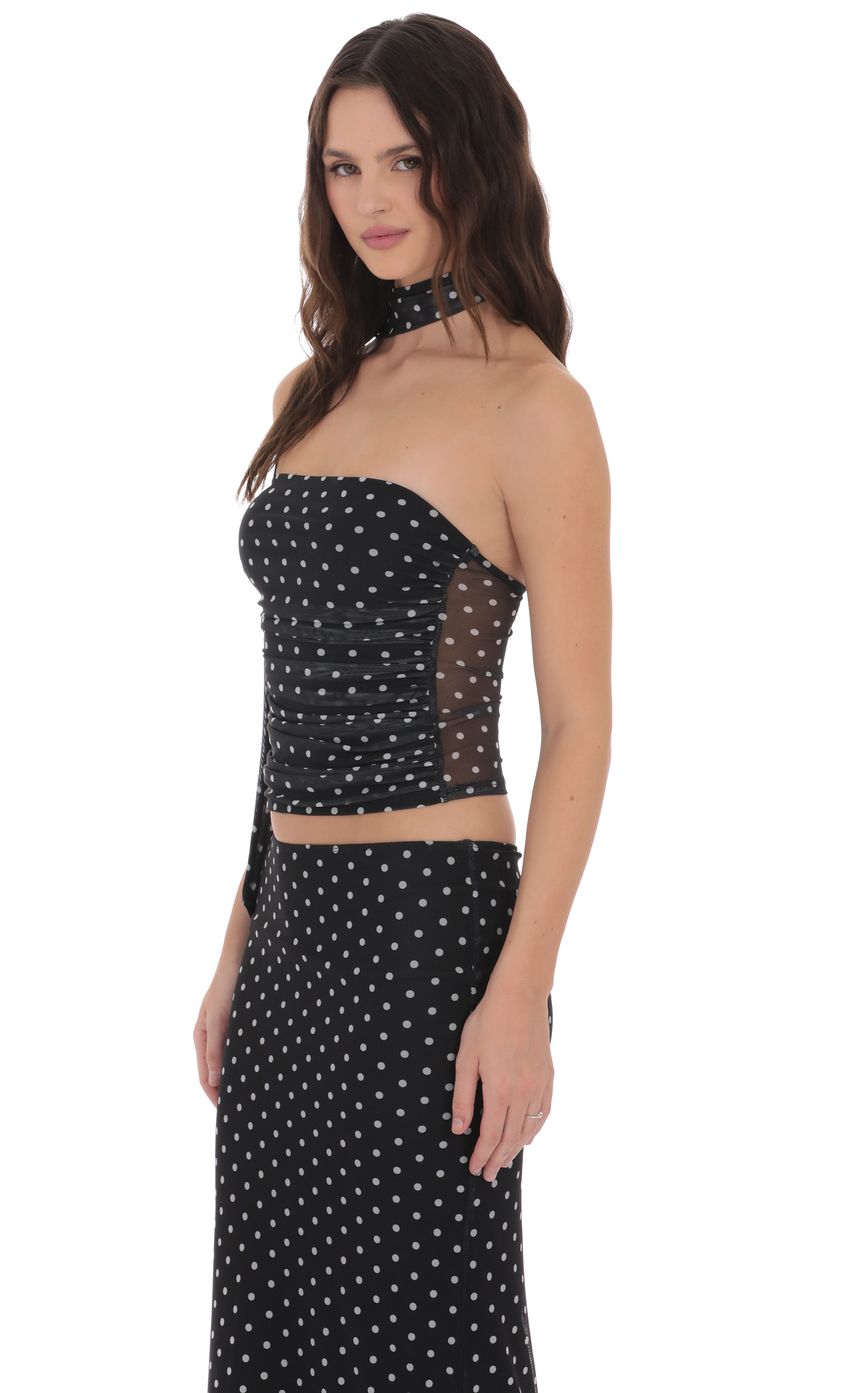 Product image for Scarf Polka Dot Mesh Tube Top in Black