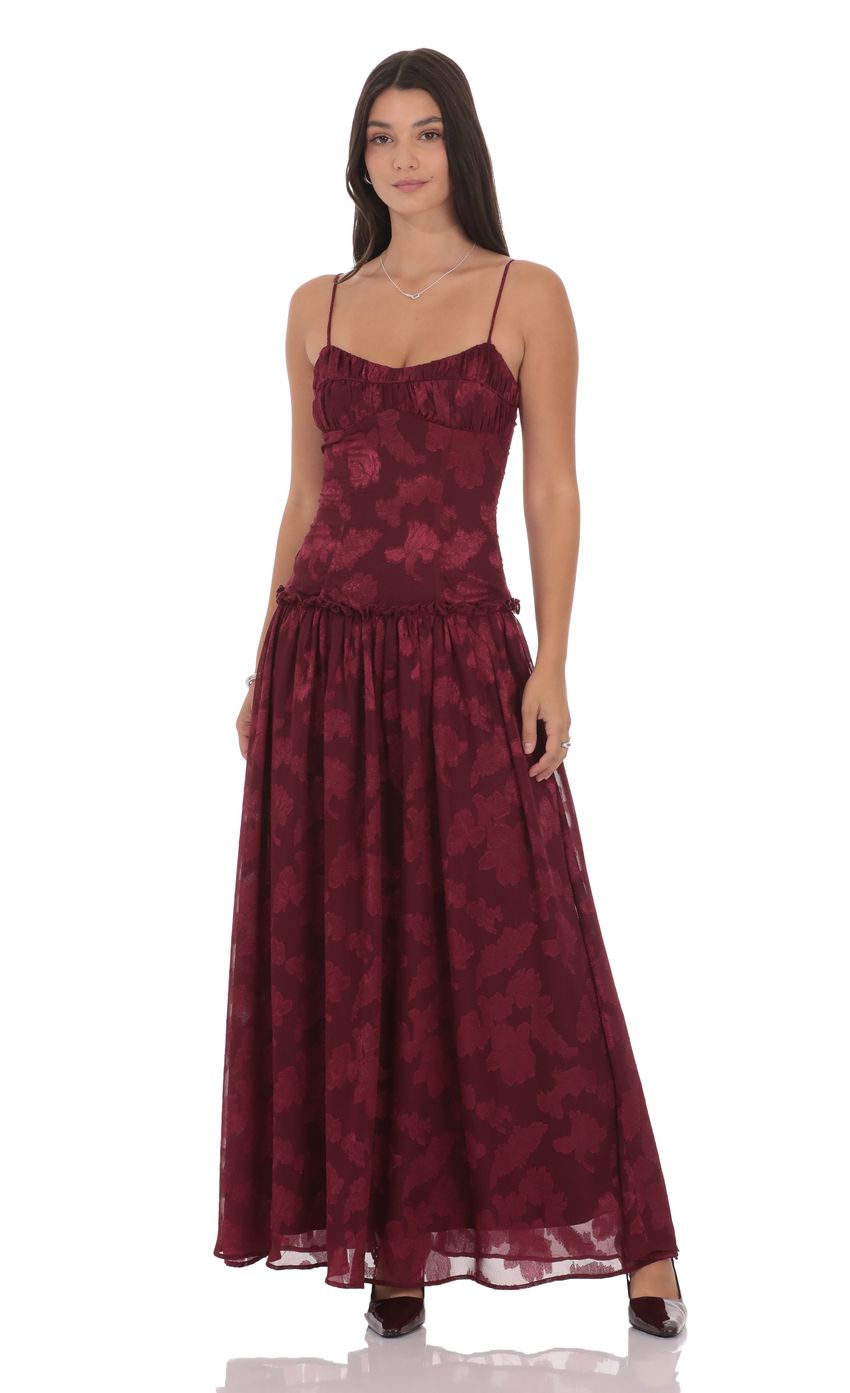 Product image for Floral Chiffon Maxi Dress in Burgundy