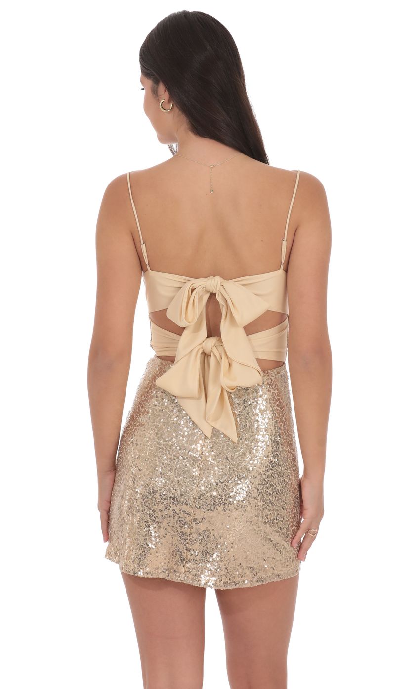 Product image for Sequin Front Twist Bodycon Dress in Gold