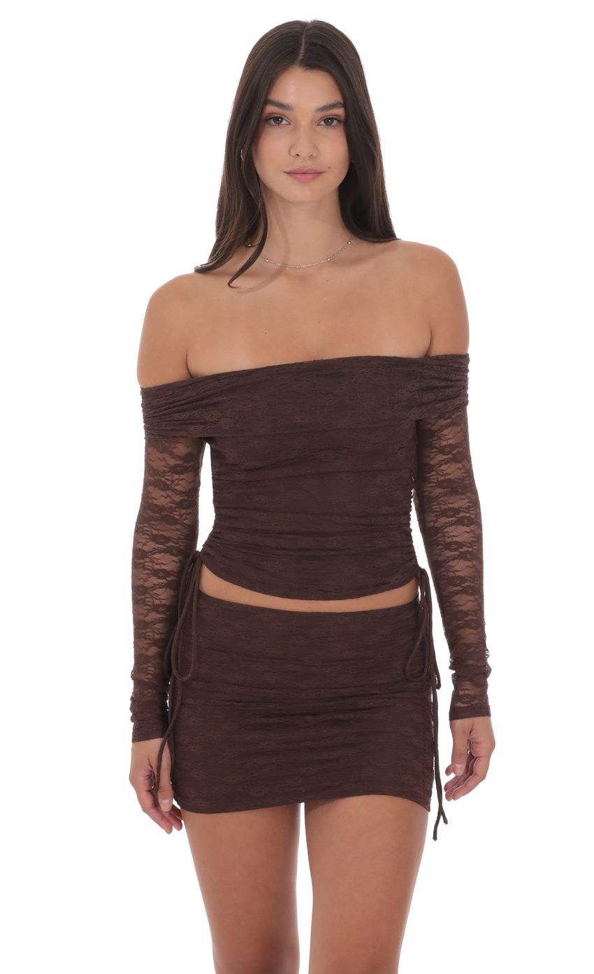 Product image for Off Shoulder Ruched Top in Brown