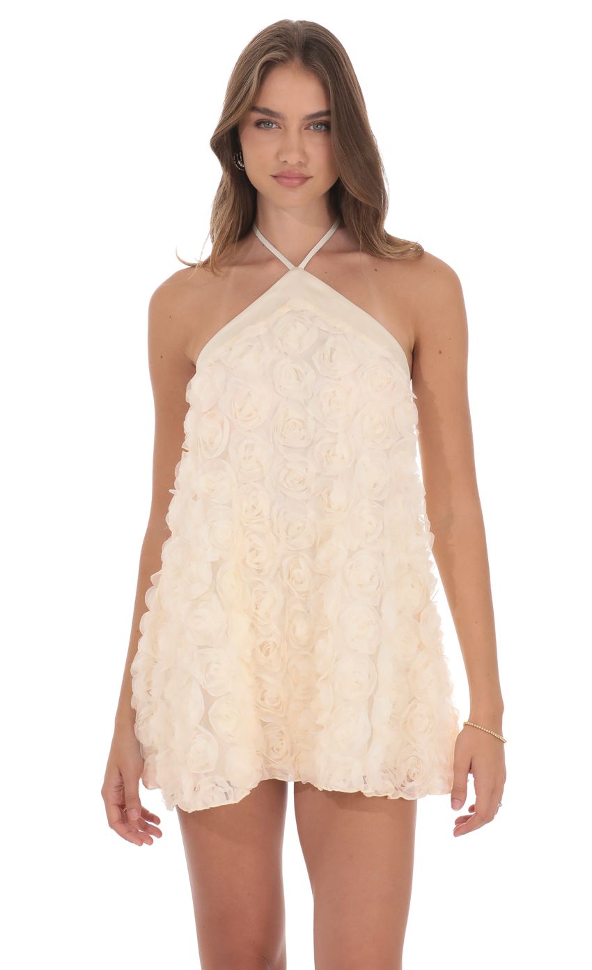 Product image for Satin Trim Floral Halter Dress in Ivory