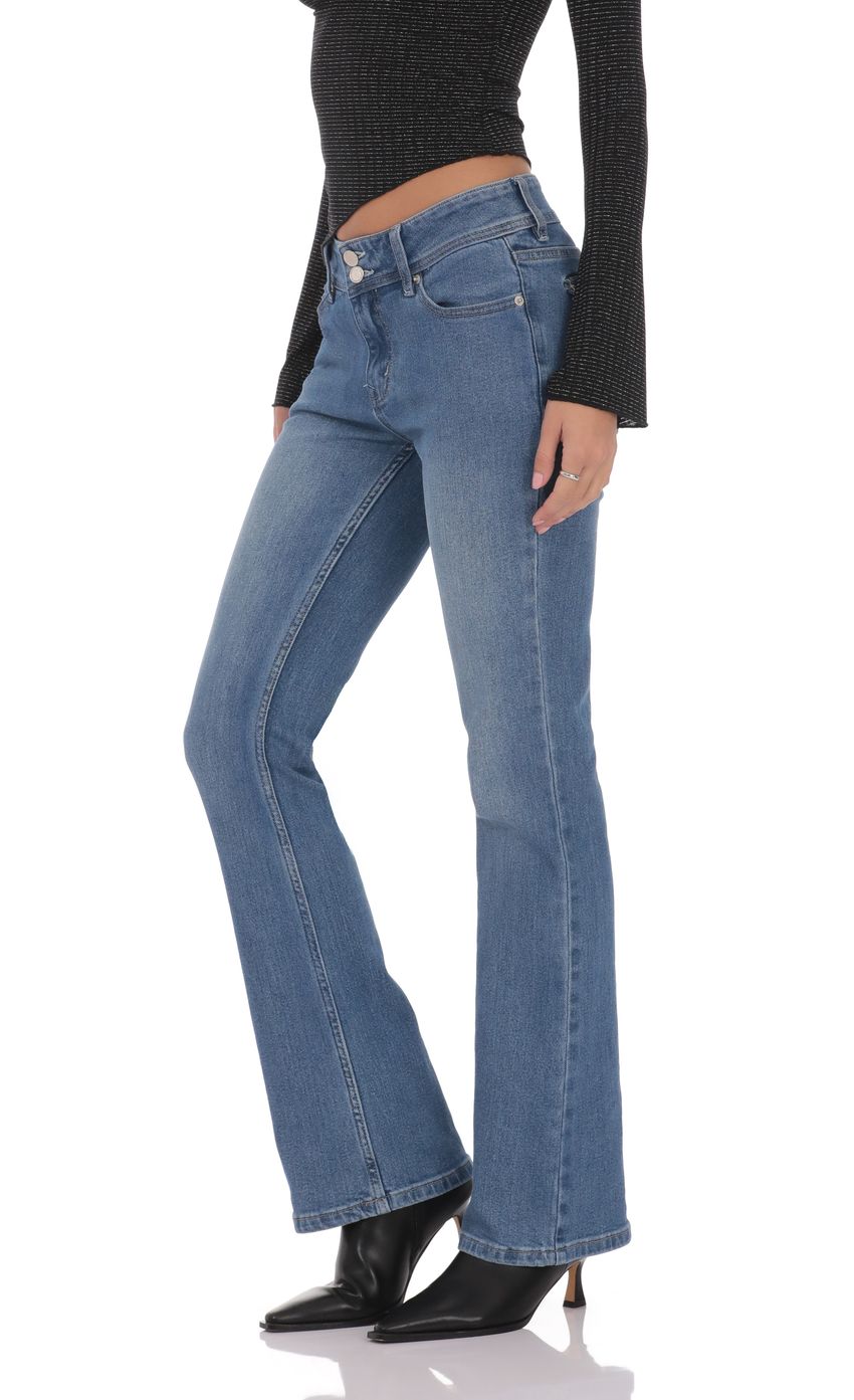 Product image for Double Button Slim Flare Jeans in Blue
