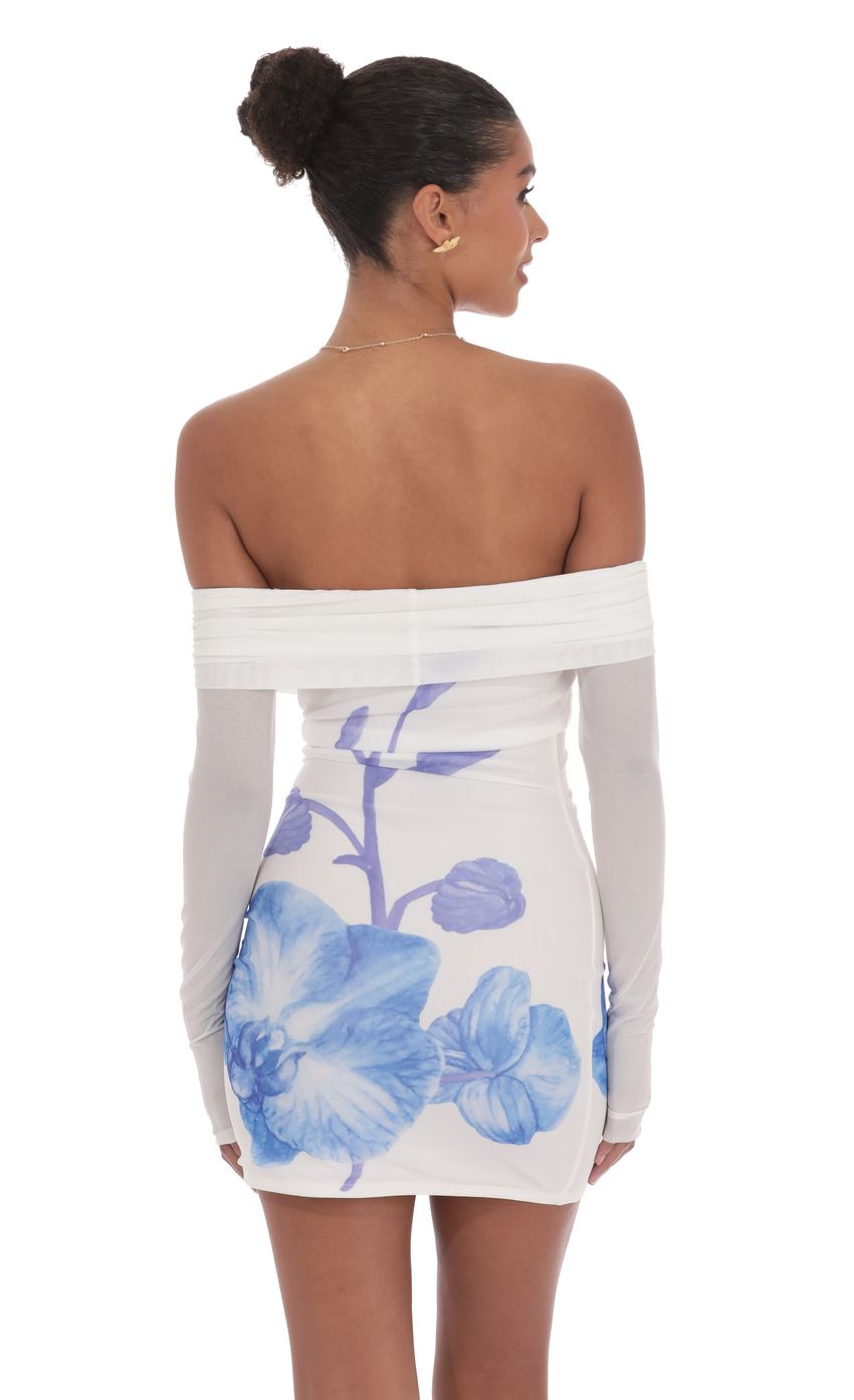Picture Floral Mesh Off Shoulder Dress in White. Source: https://media-img.lucyinthesky.com/data/product-media/850xAUTO/cc6723d1-4e32-4828-9c70-10be6d439310.jpg