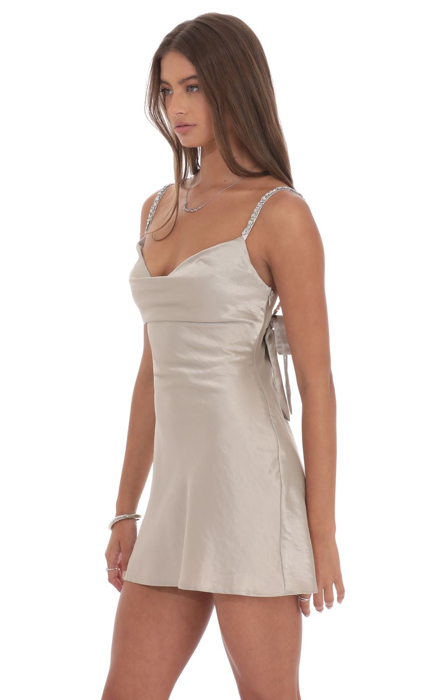 Product image for Rhinestone Strap Satin Dress in Taupe