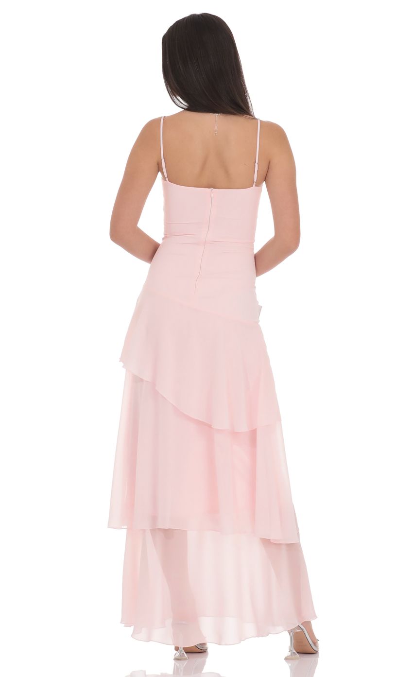 Product image for Long Ruffle Maxi Dress in Pastel Pink